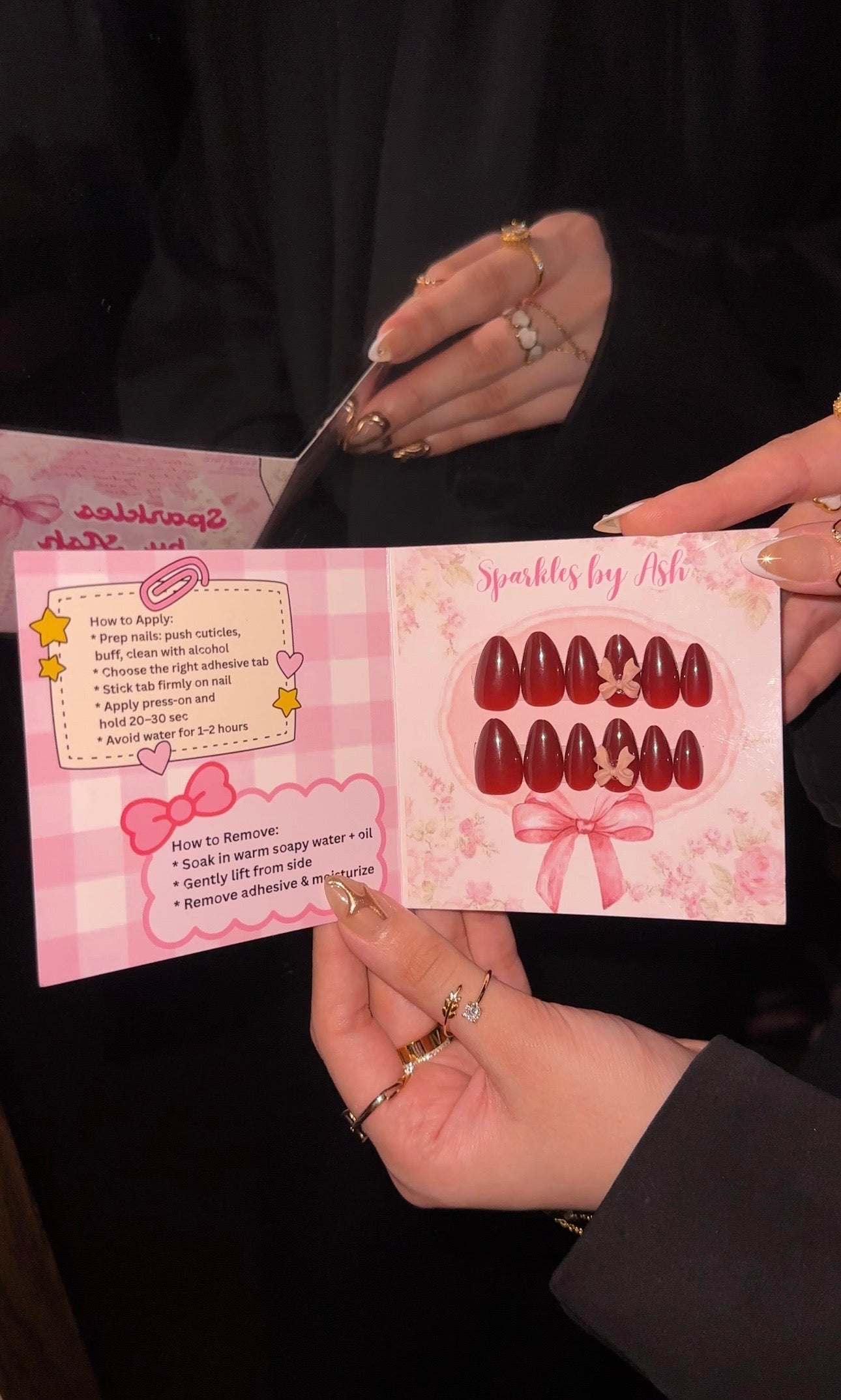 Maroon bow almond nails ♥️ 15 pcs-free application kit