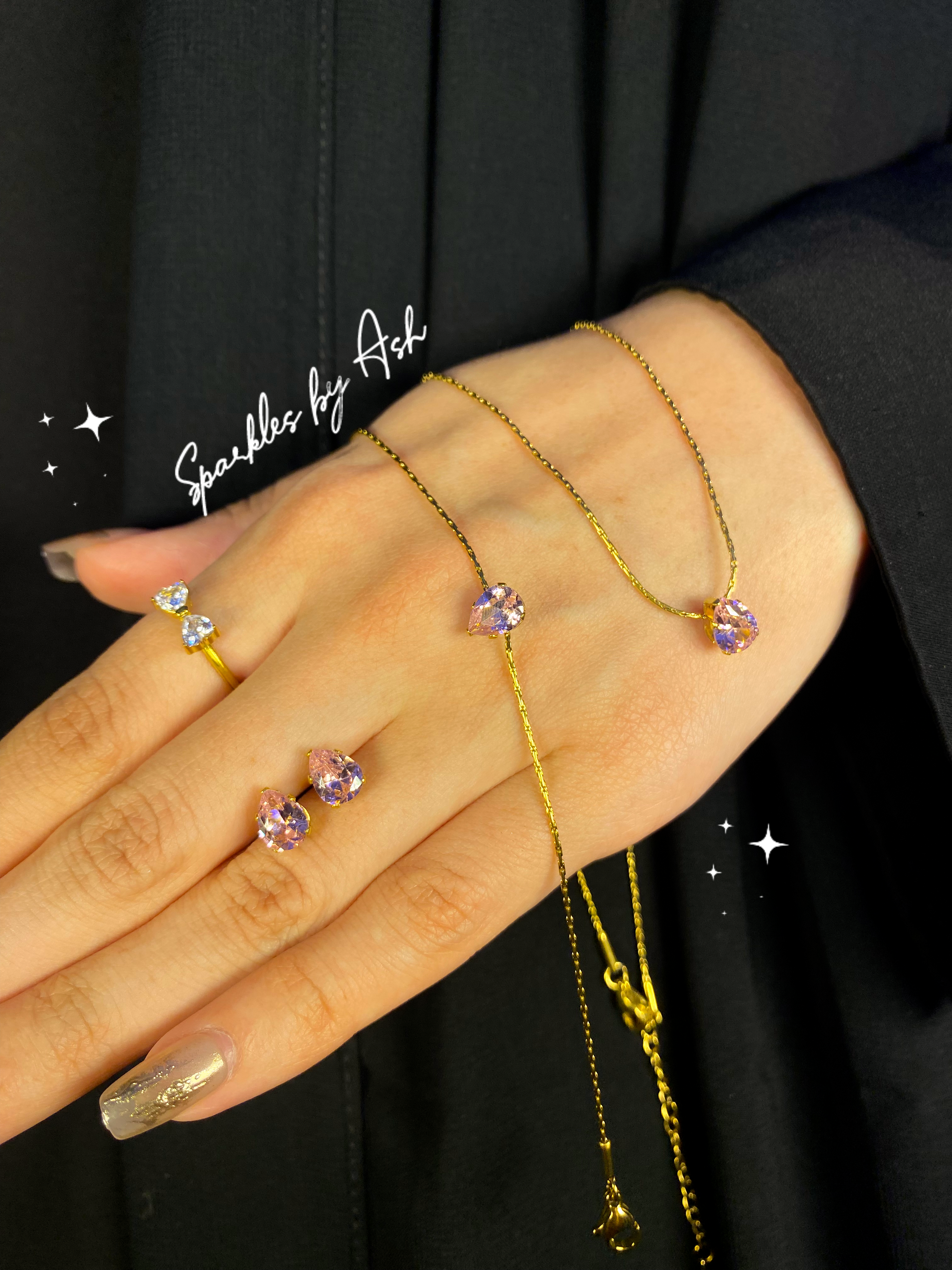 Minimal diamond set ( pink stone) 💕