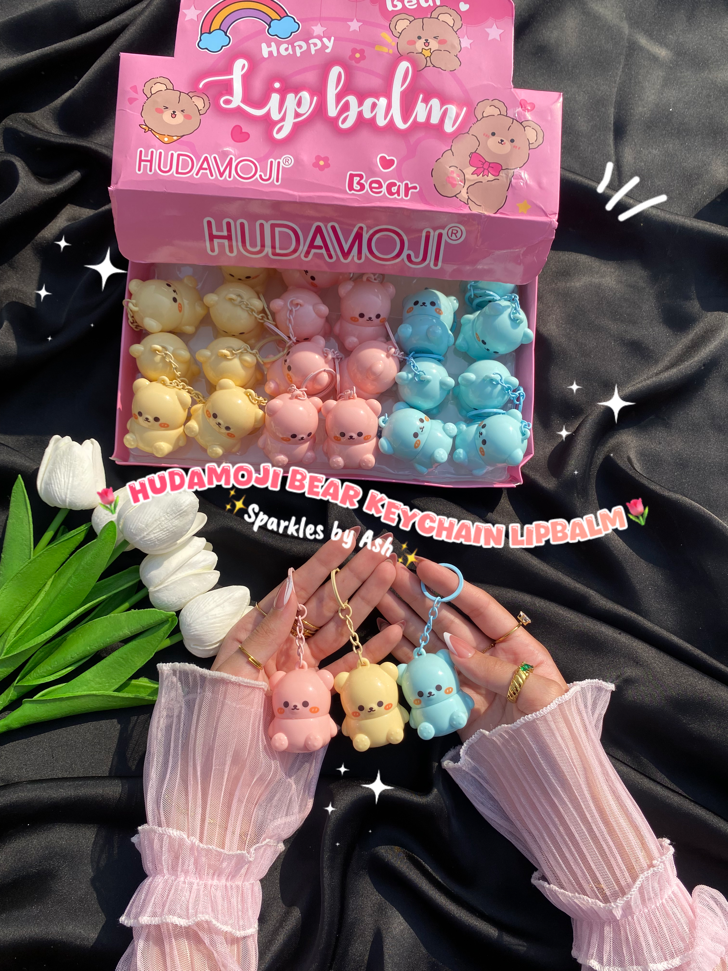 Hudamoji bear keychain lip balms💕