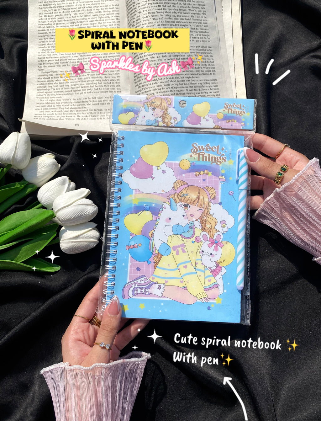 Cute spiral notebook with pen💕