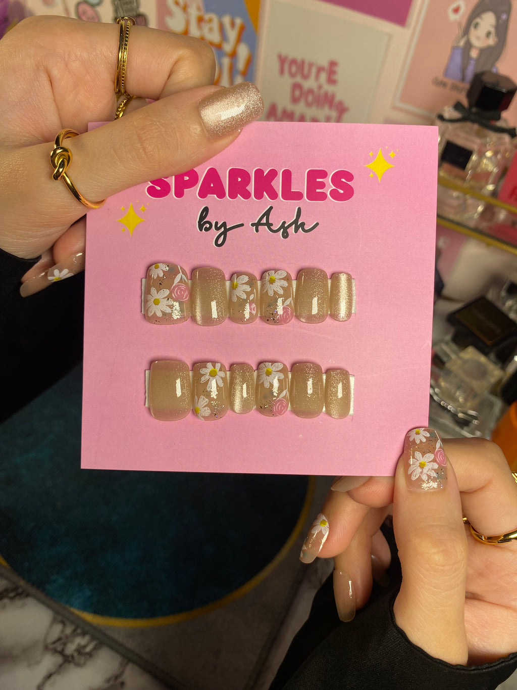 Floral cat eye nails🌷( free application kit )