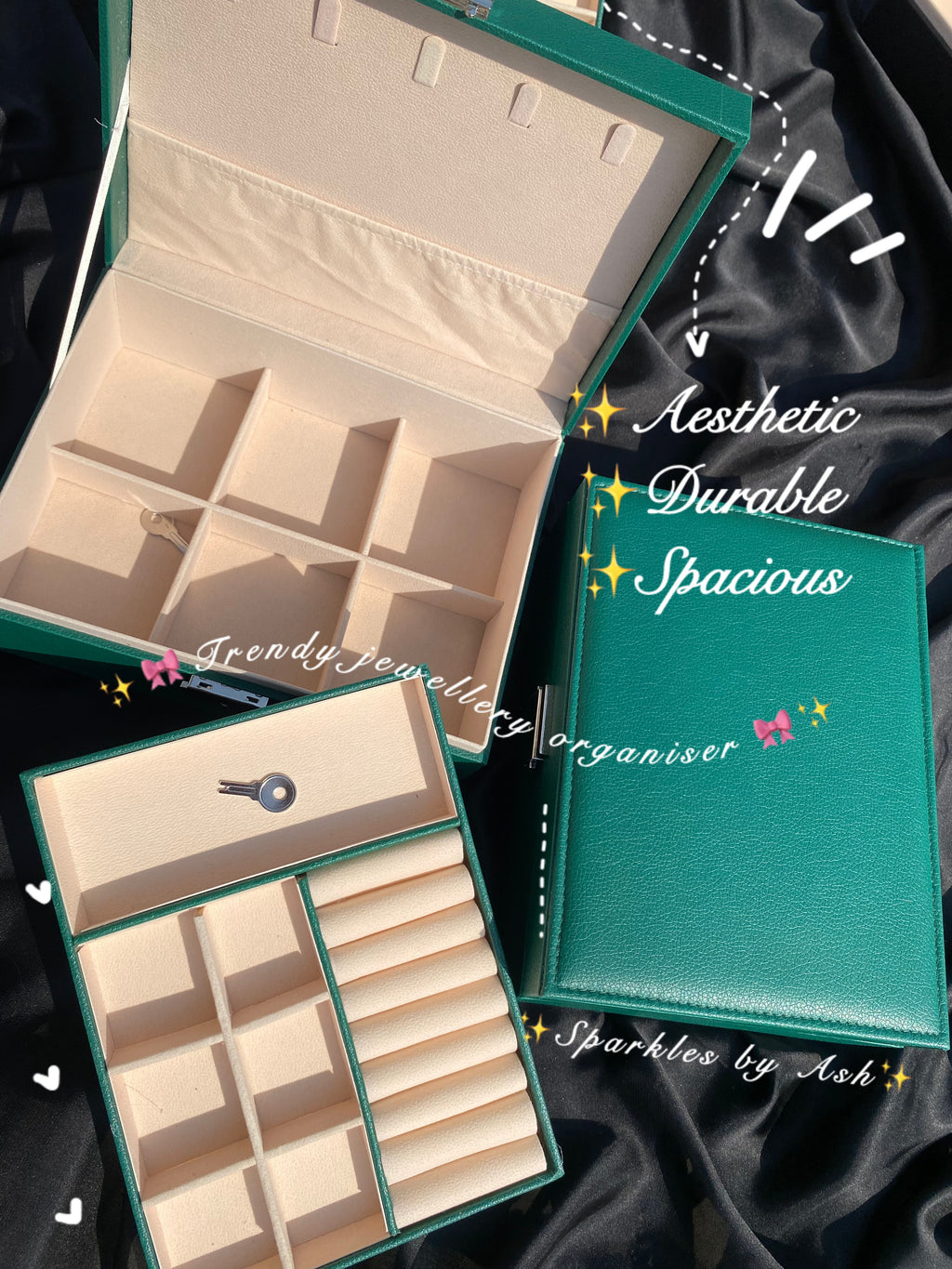 Dual - layer jewellery box with lock 🎀( green )