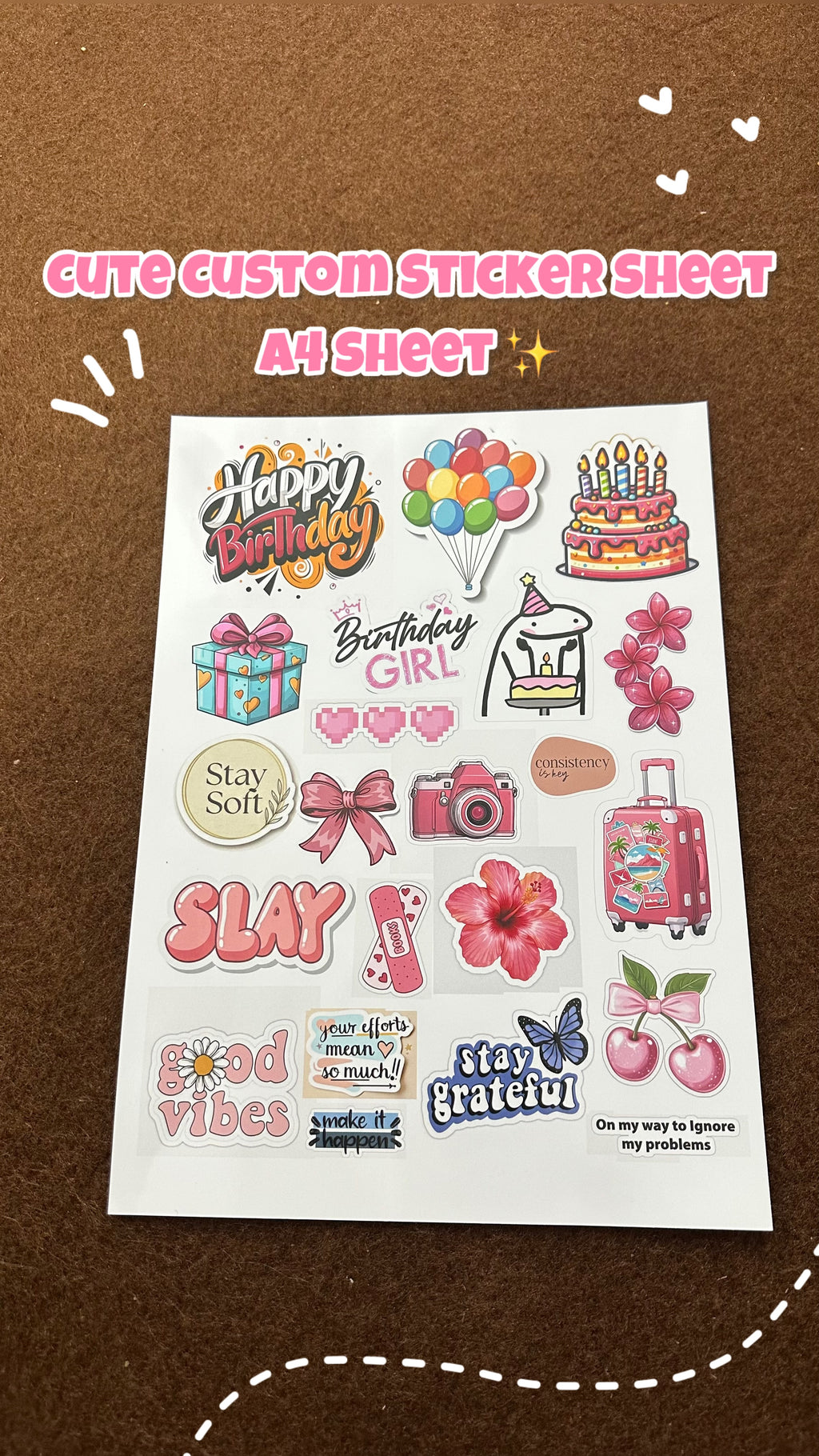 Fully Customisable A4 Sticker sheet 🎀✨