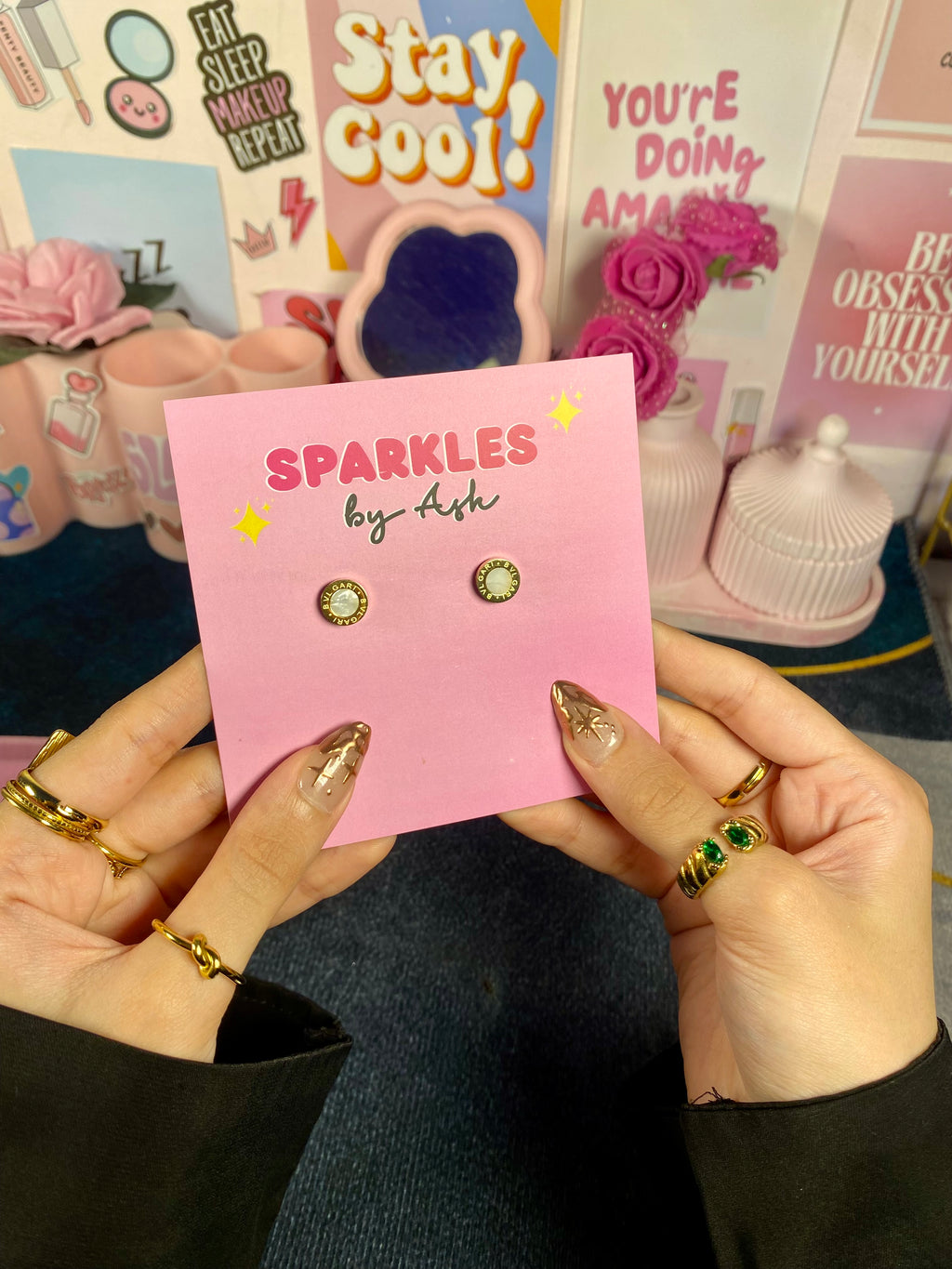 Bvlgari studs ( white ) stainless steel 🎀