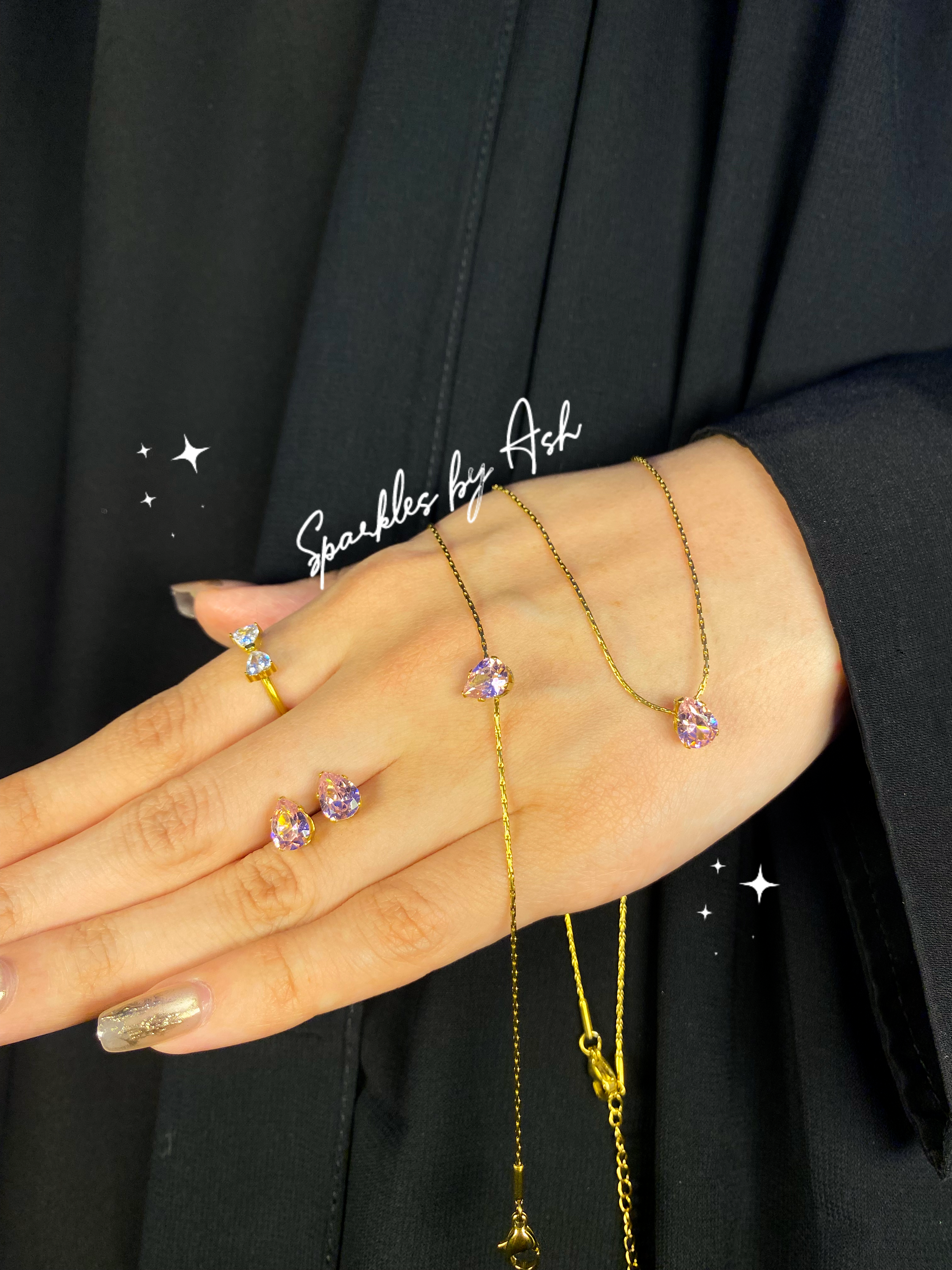 Minimal diamond set ( pink stone) 💕