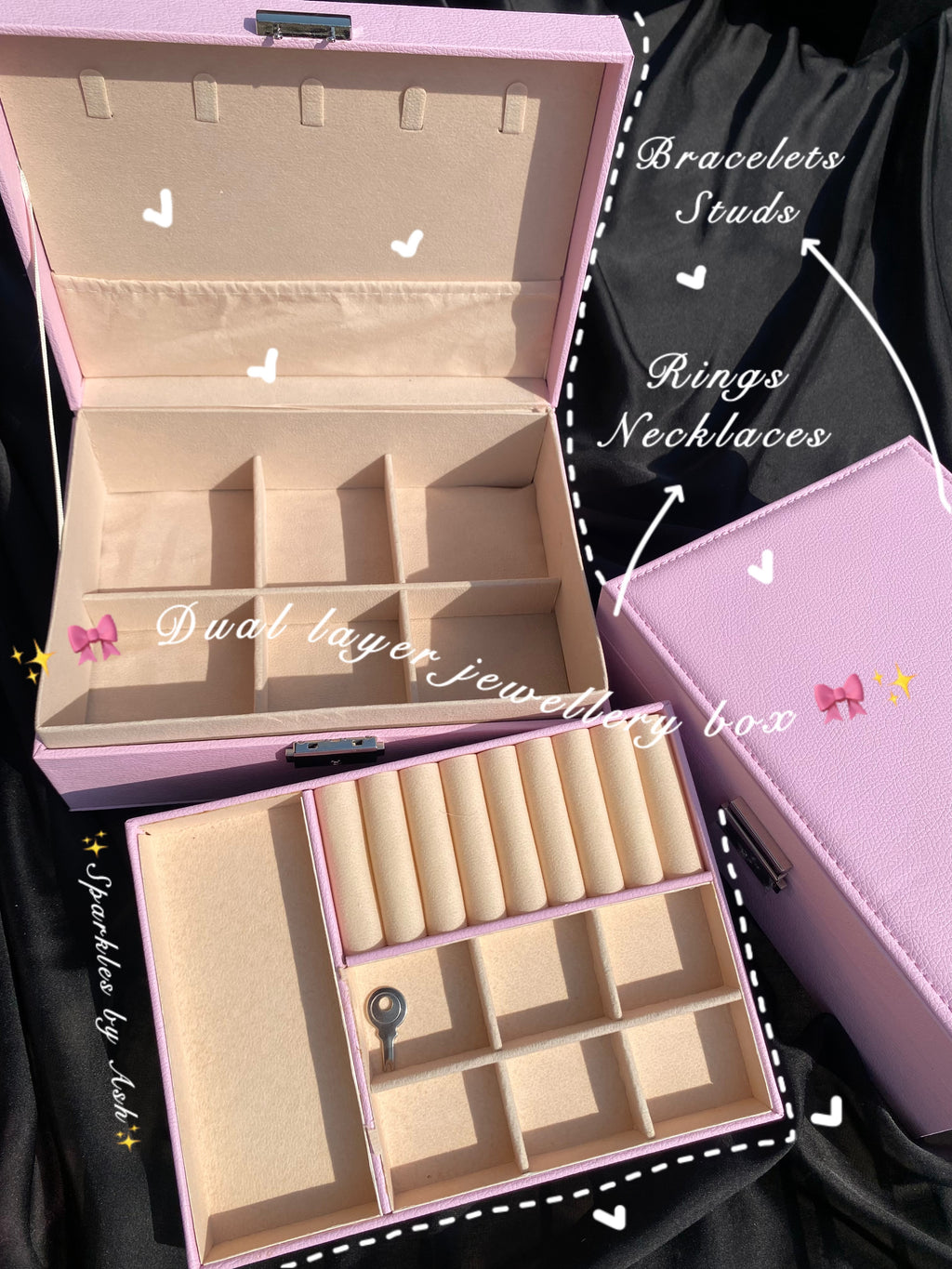 Dual-layer jewellery box with lock 🎀( pink )