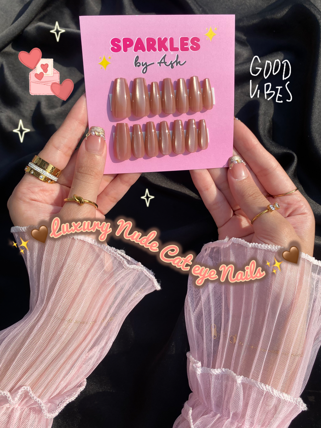 🤎Luxury nude cat eye nails - free application kit