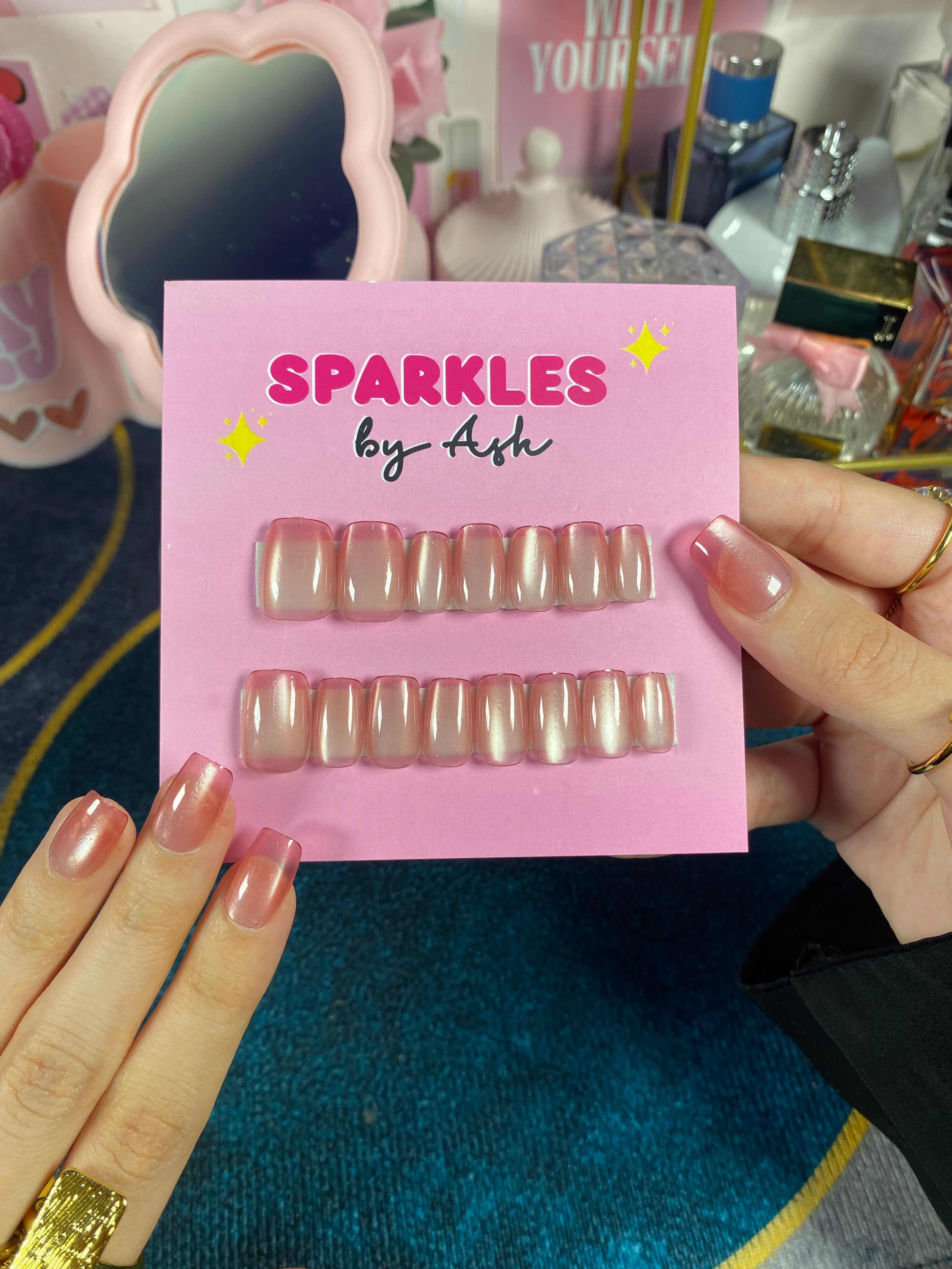 Pink cat eye nails🌷(free application kit )