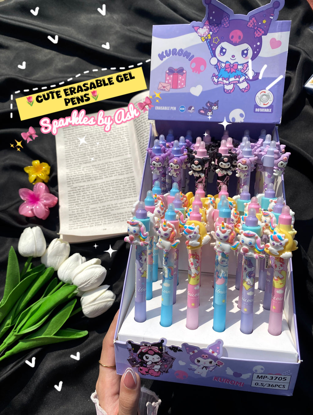 Kuromi and unicorn erasable gel pens ( blue ink ) 💕