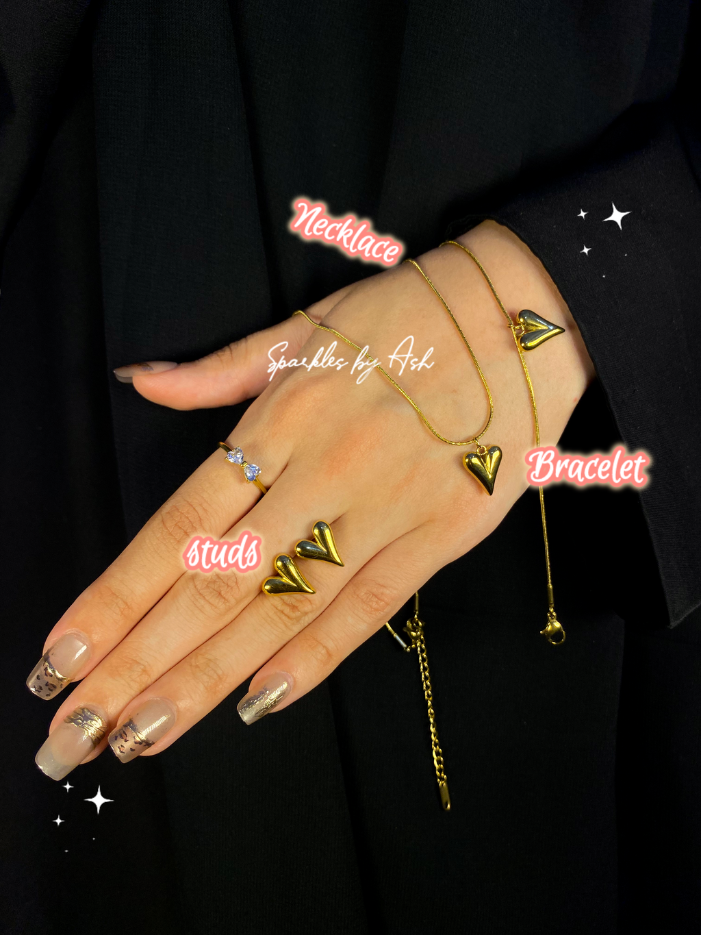 Trendy heart stainless steel Set💕