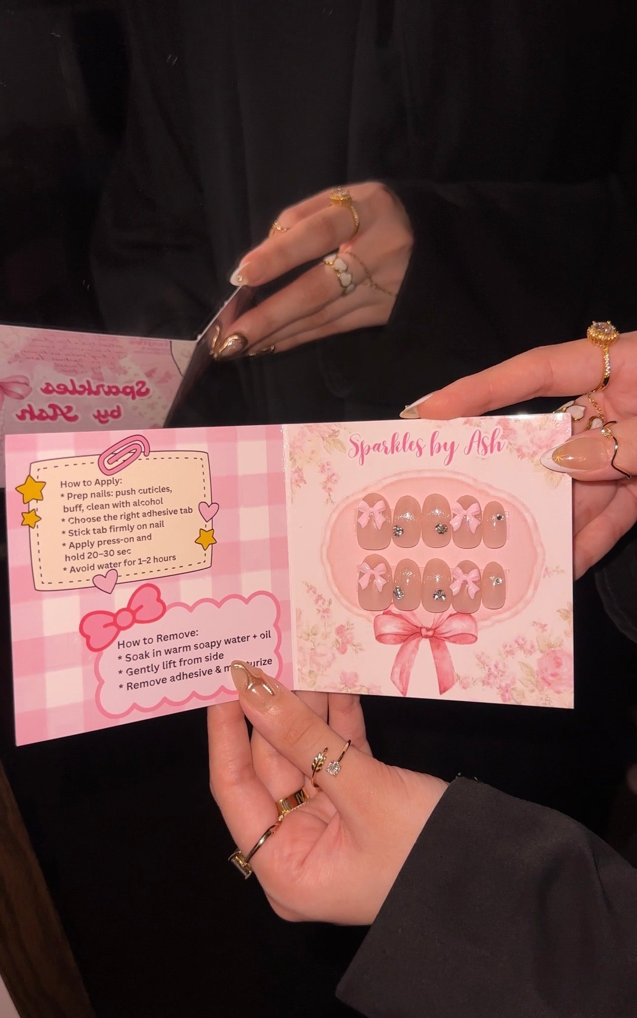 Pink bow cat eye nails 💗 10pcs-free application kit