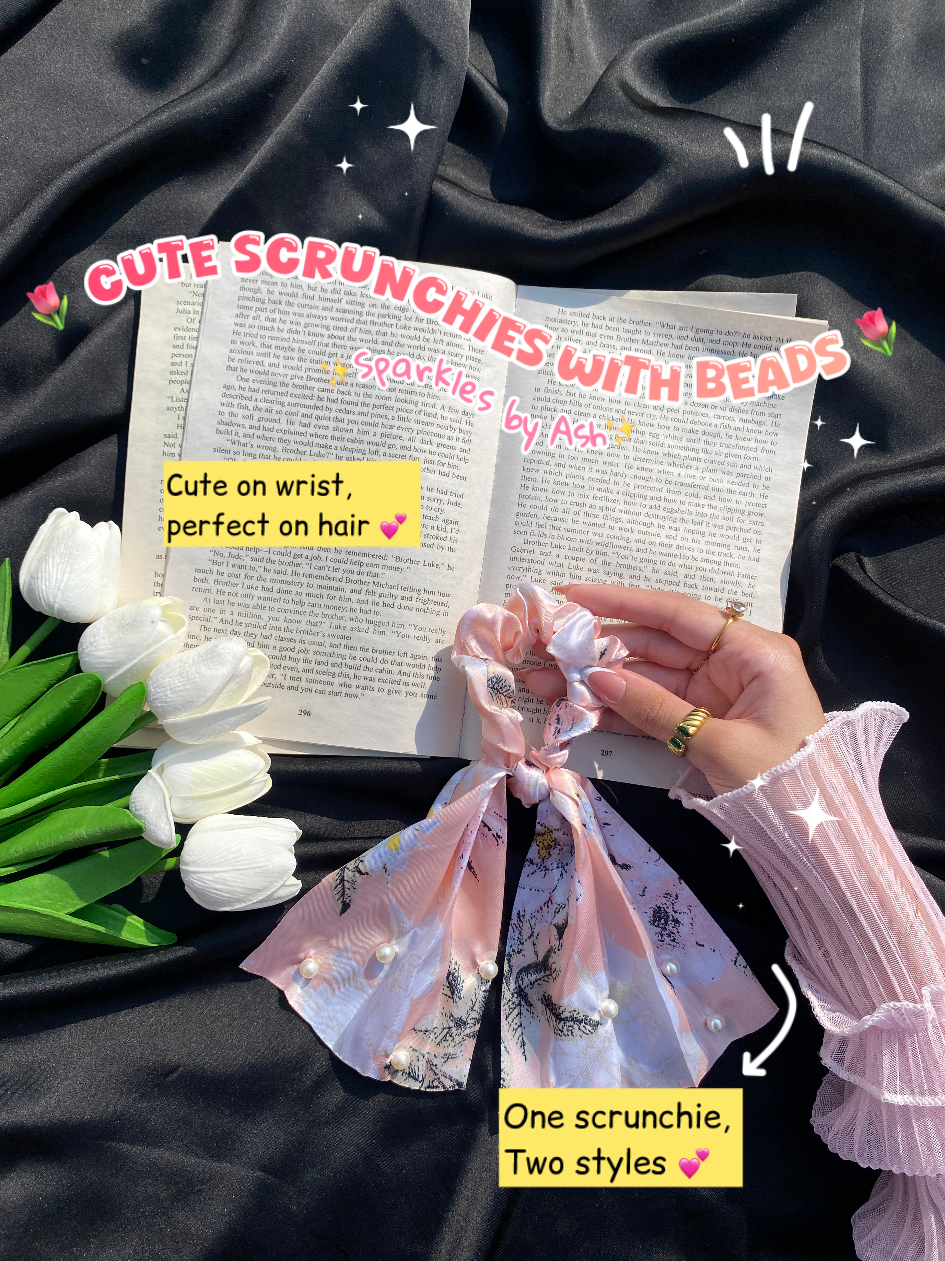 Cute floral Scrunchies with beads 💕