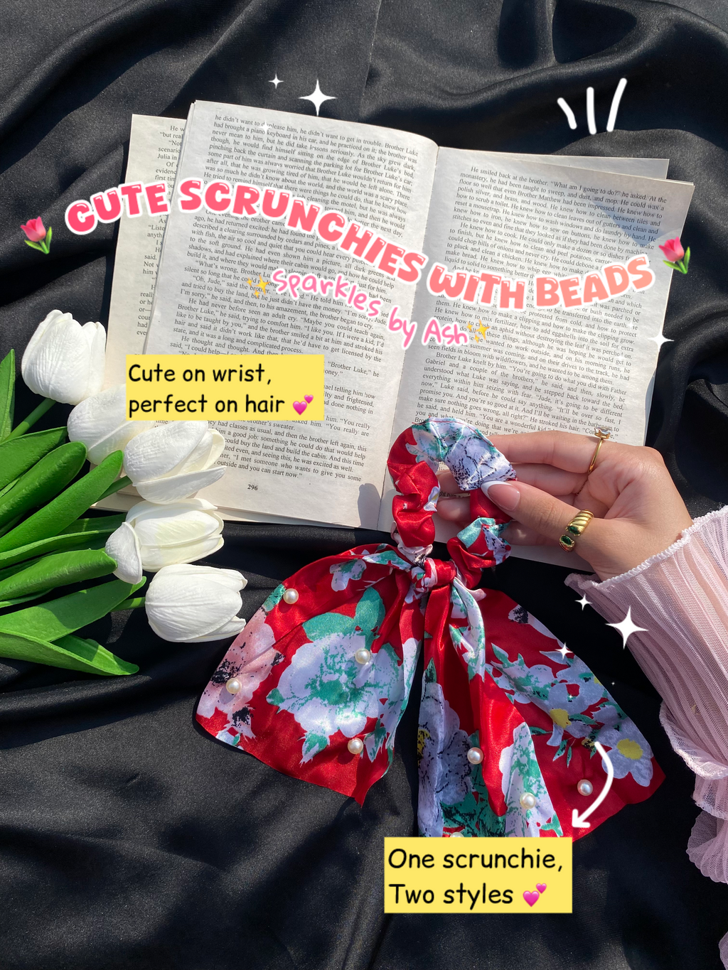 Cute floral Scrunchies with beads 💕