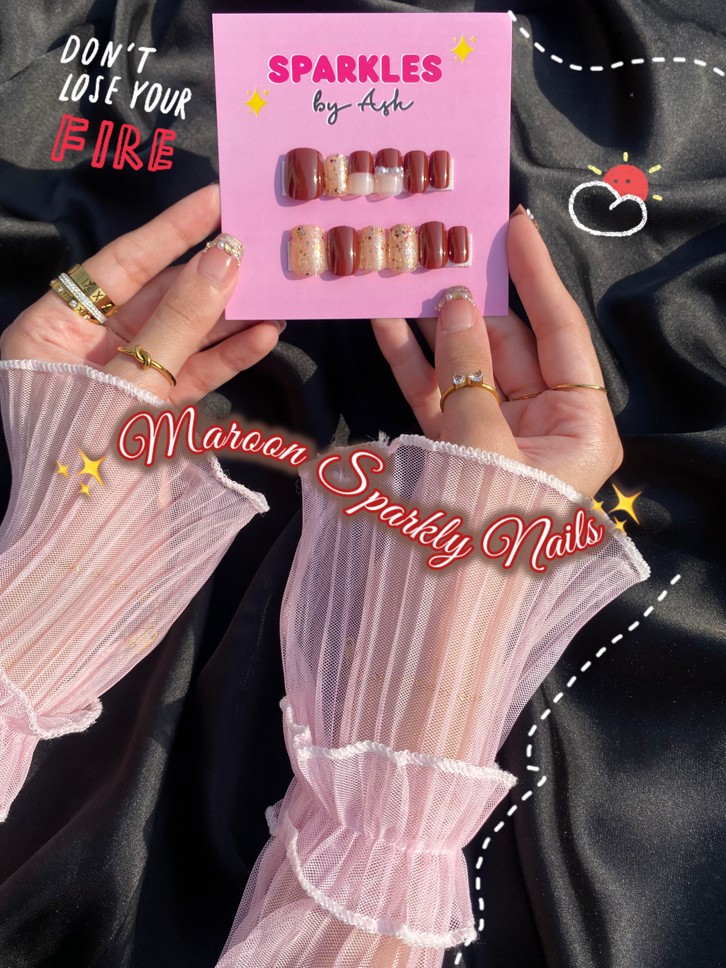 🌷maroon sparkly nails- free application kit