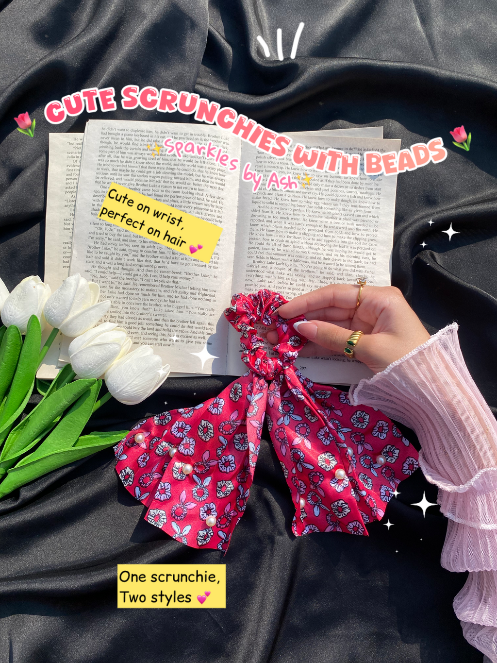 Cute scrunchies with beads 💕