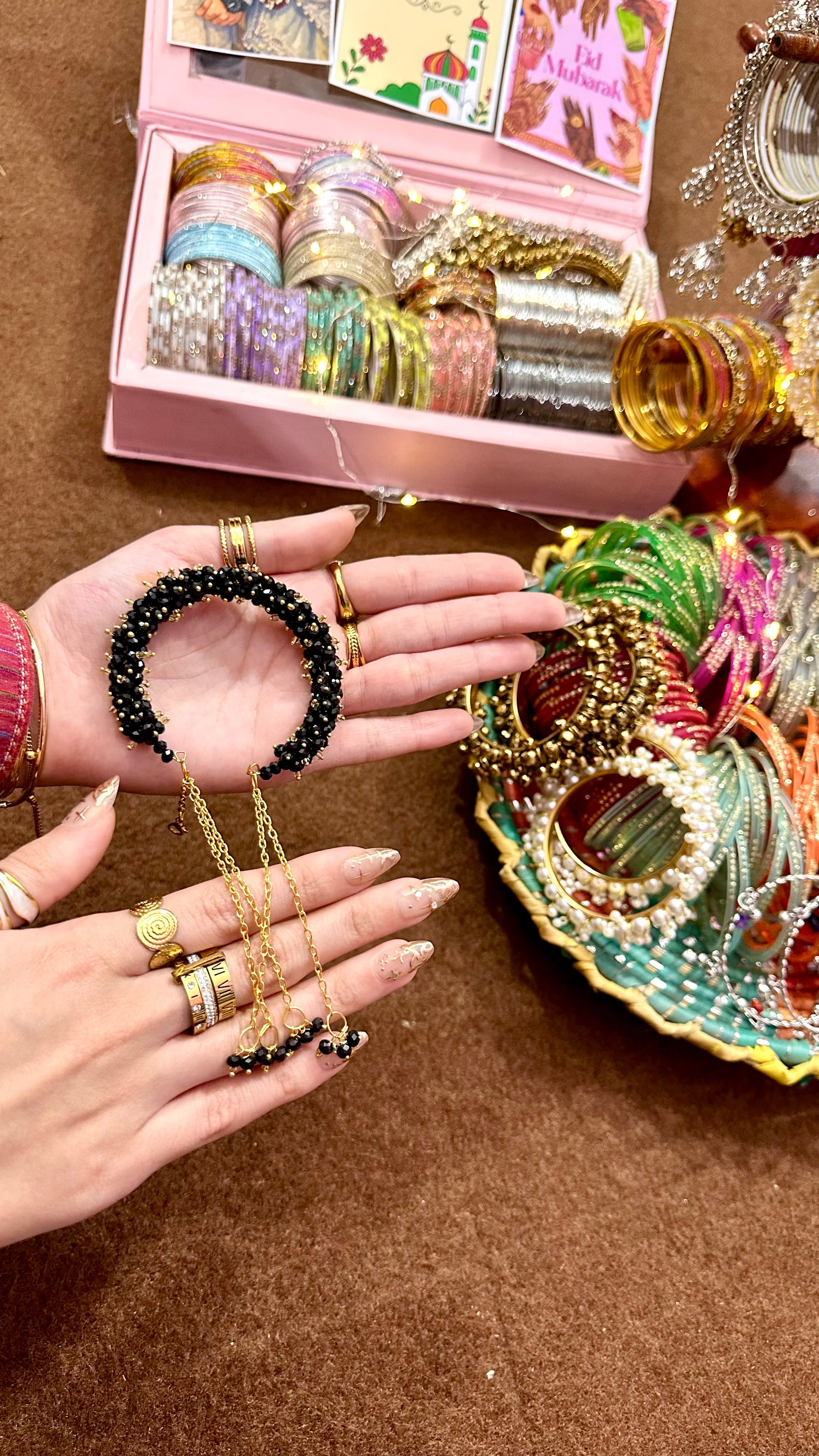 Beaded Hand Gajra Bracelet with Chain🖤✨