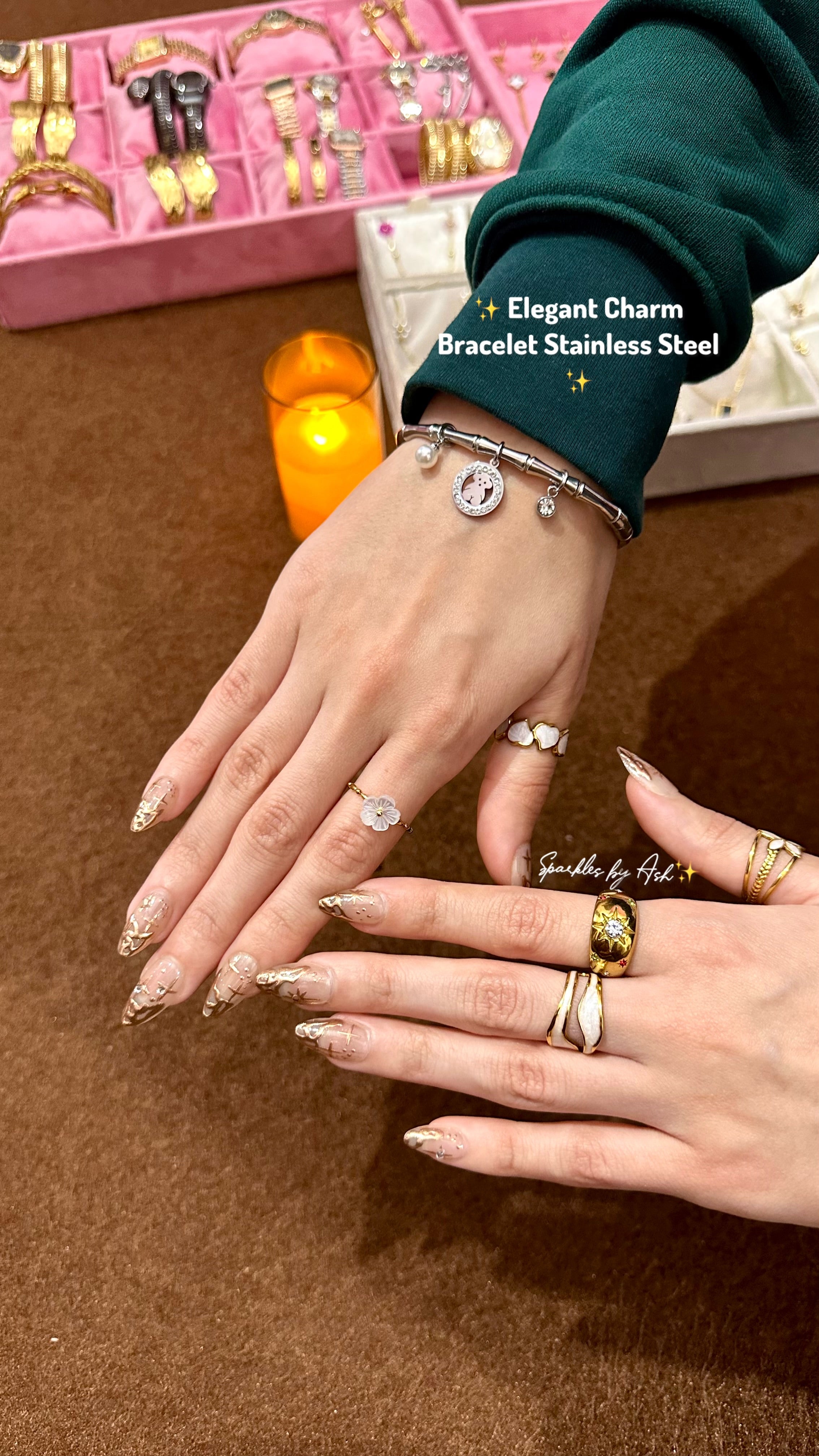 Elegant Silver charm bangle 🎀✨