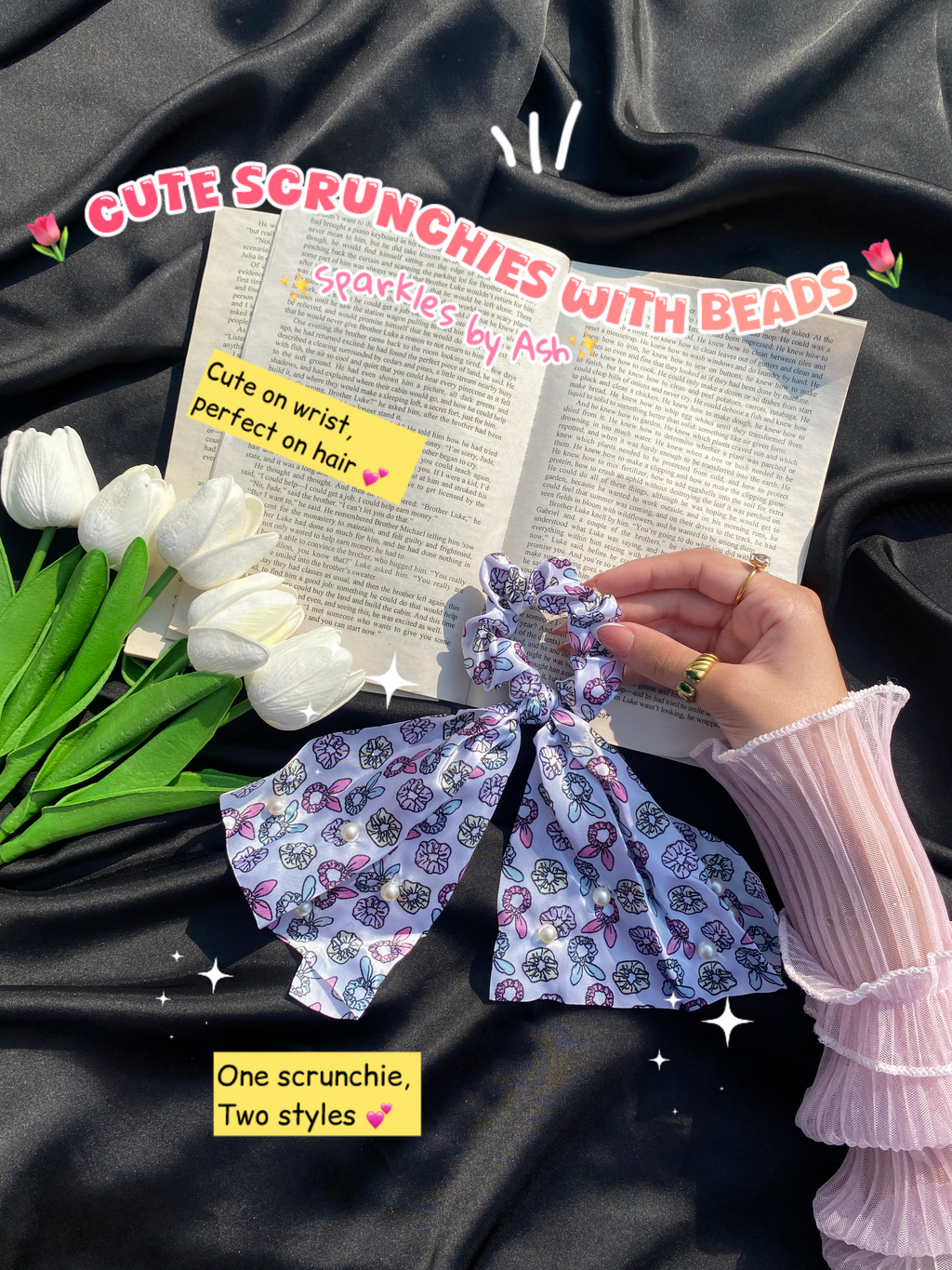 Cute scrunchies with beads 💕