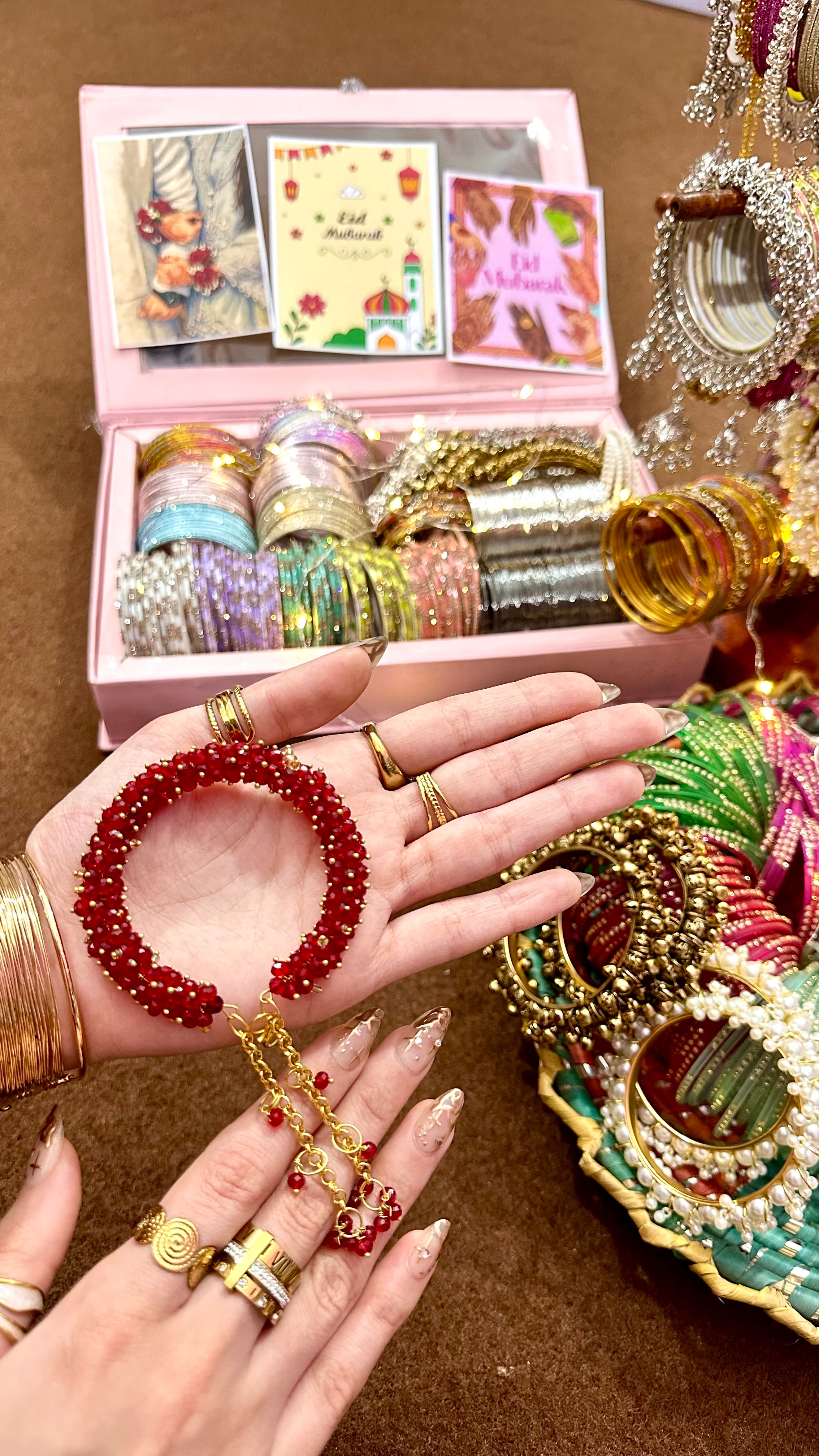 Beaded Hand Gajra Bracelet with Chain🌹🌙✨