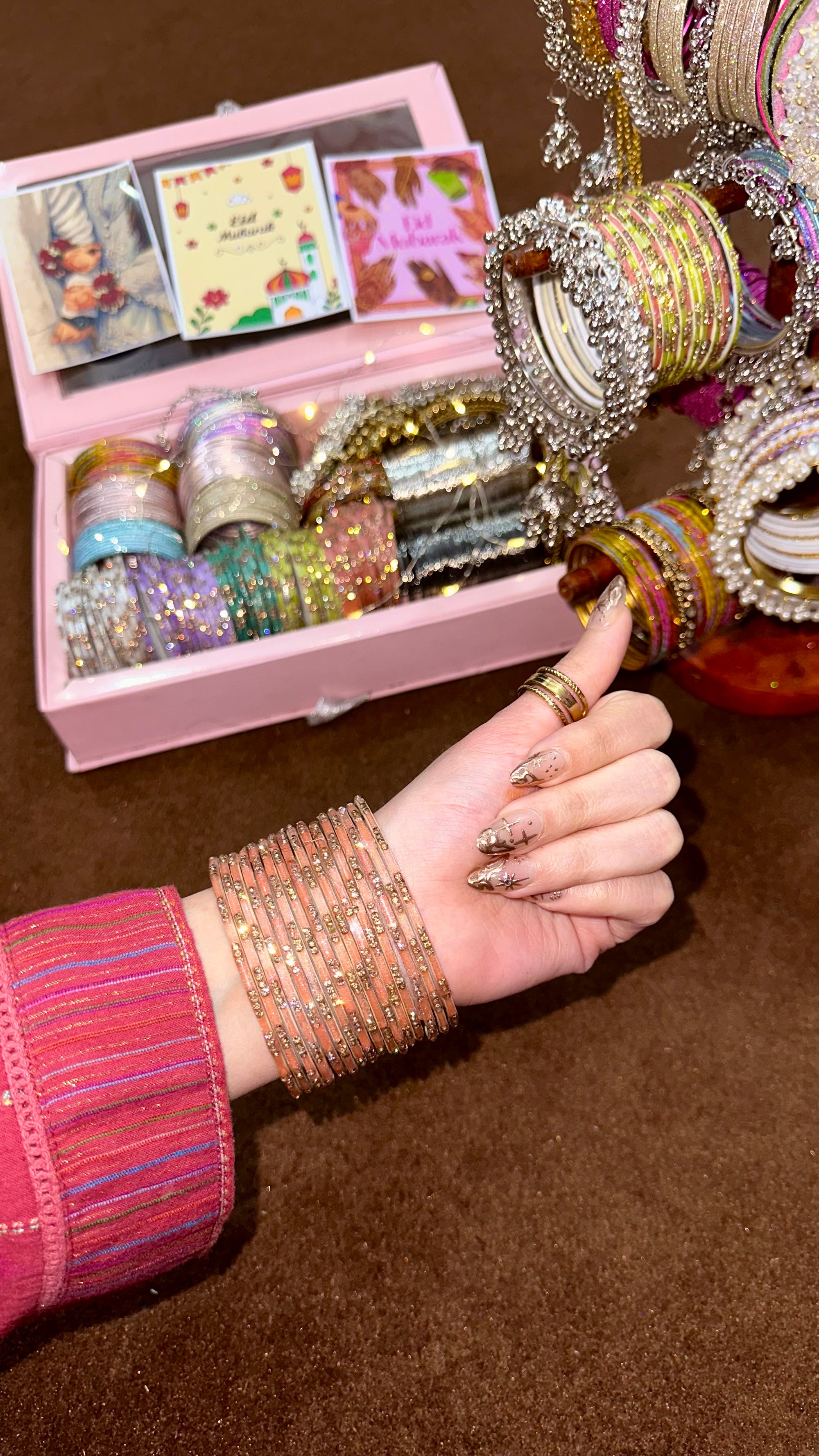 Peachy pink crystal metal bangles 💗🌙✨