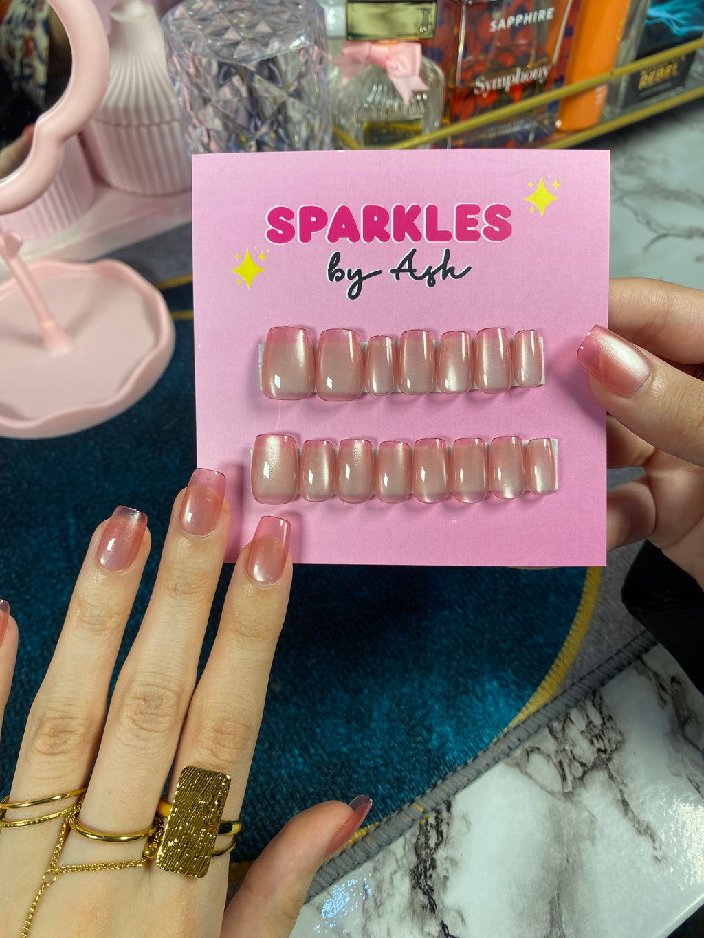 Pink cat eye nails🌷(free application kit )