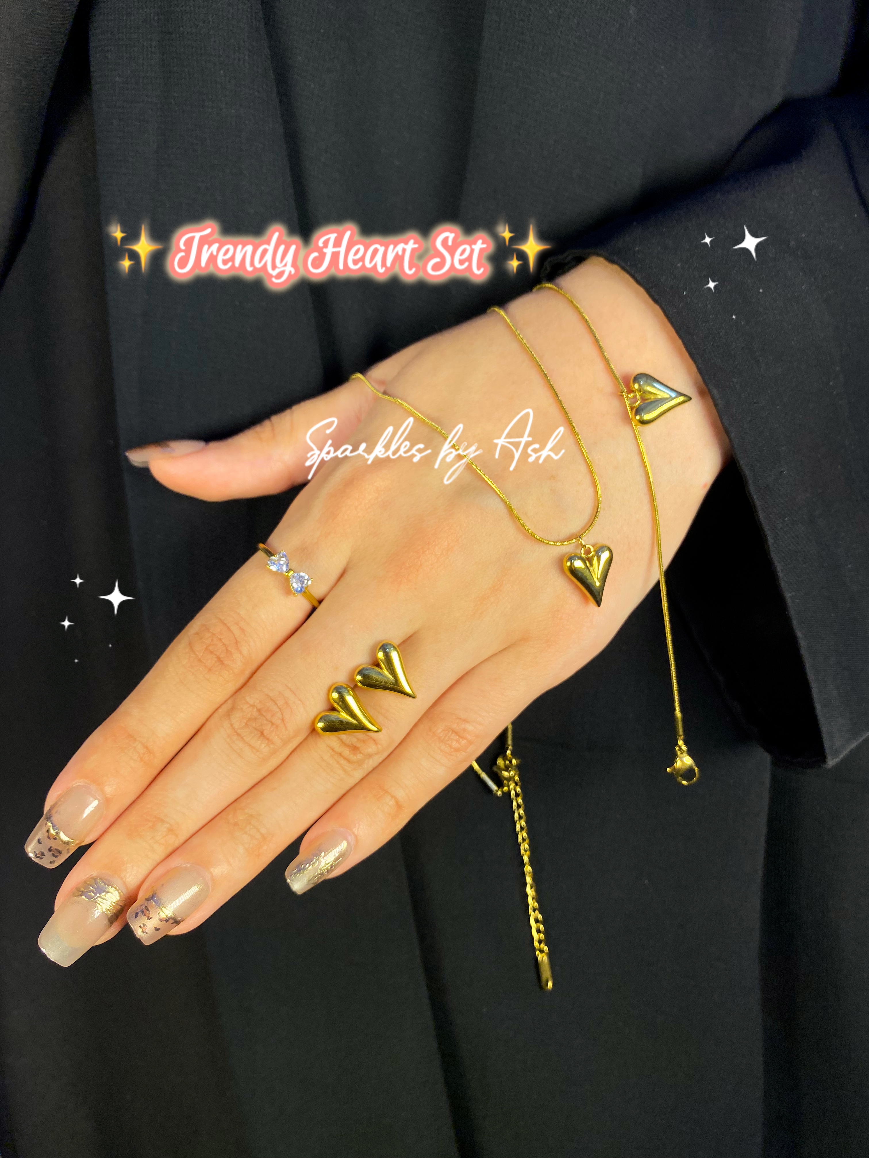 Trendy heart stainless steel Set💕