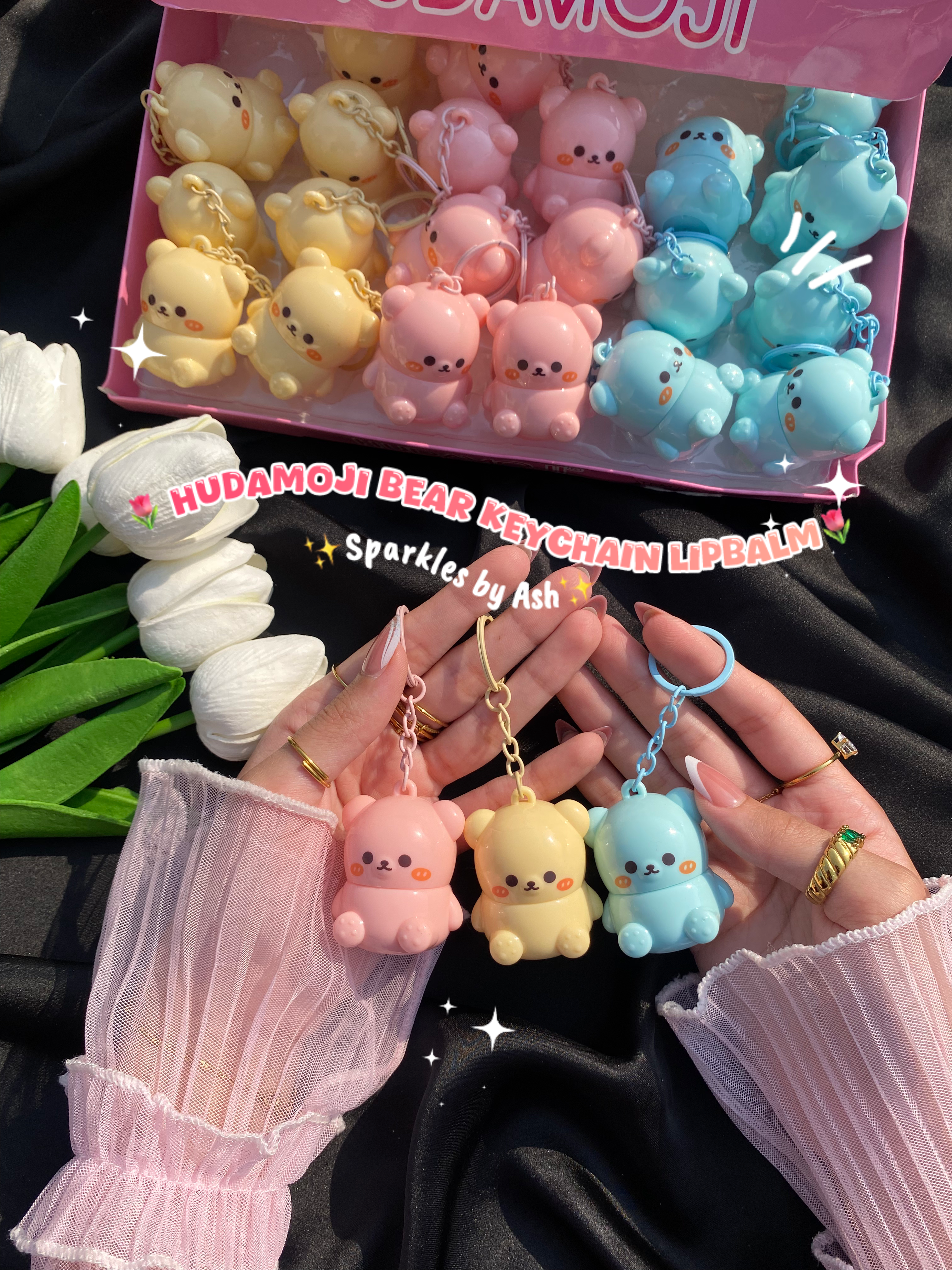 Hudamoji bear keychain lip balms💕