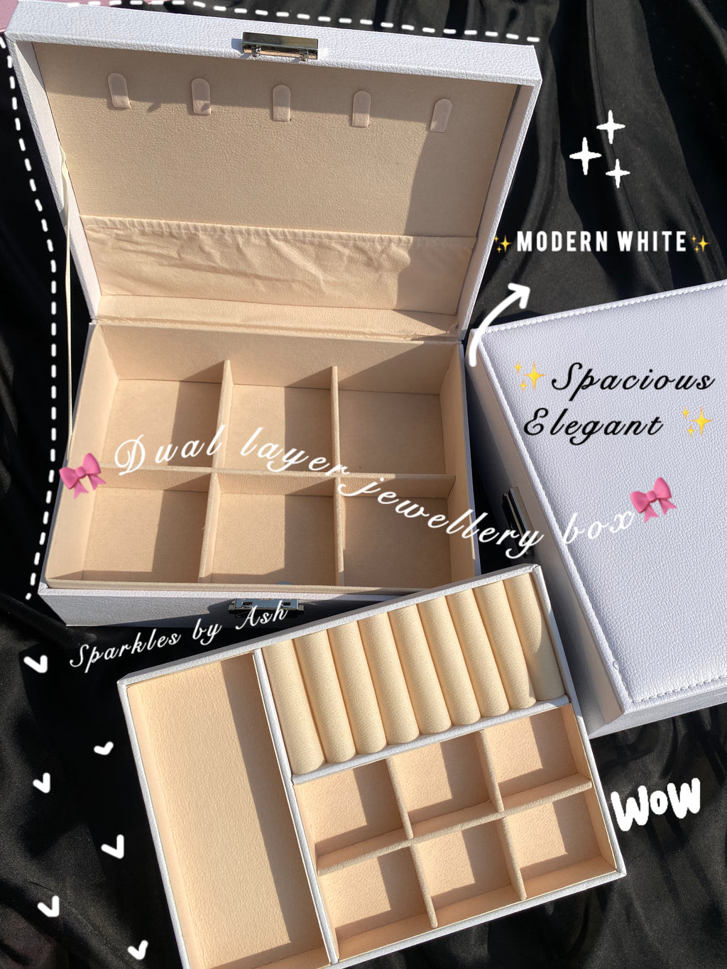 Dual-layer jewellery organiser with lock 🎀 ( white )