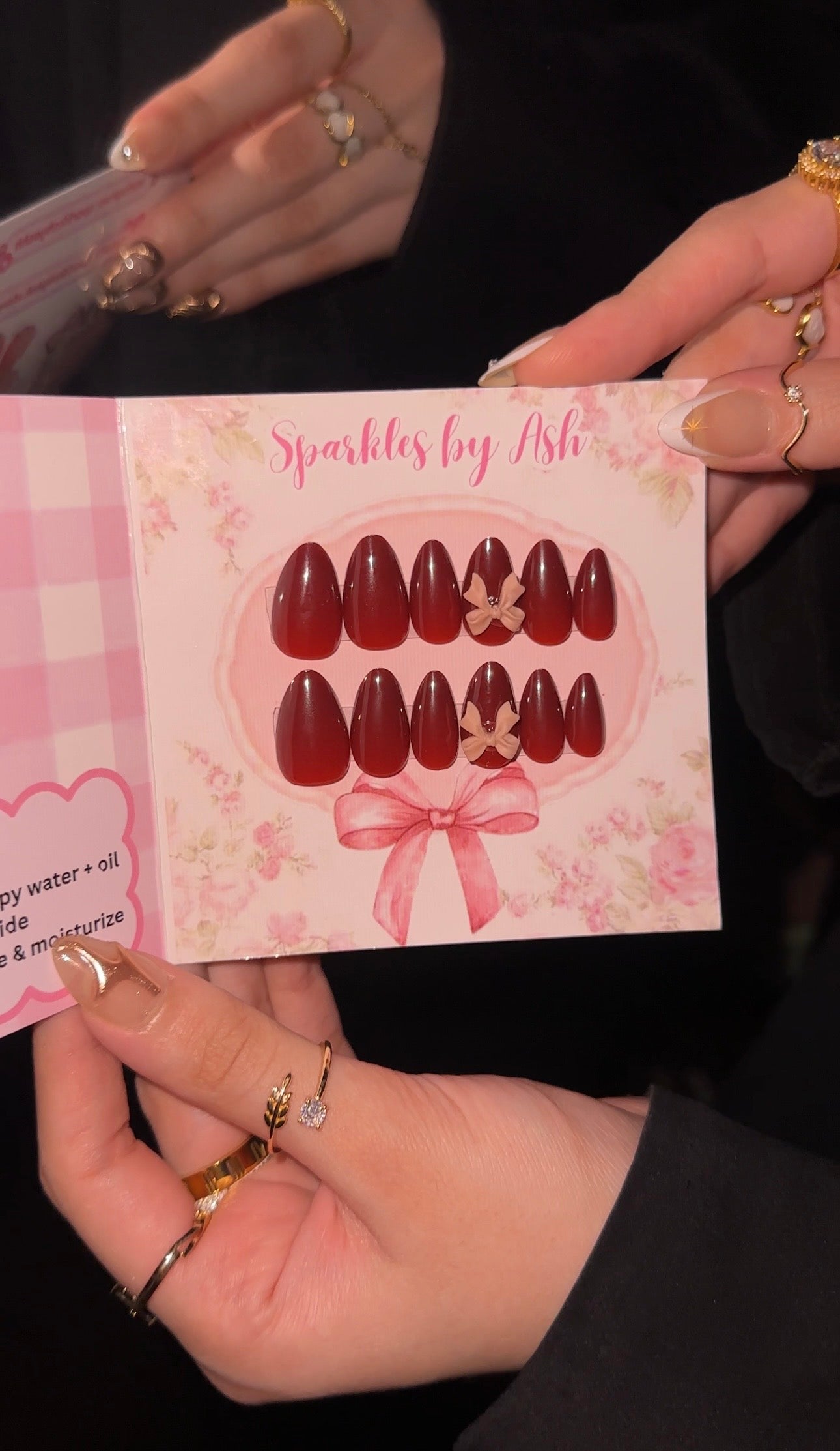 Maroon bow almond nails ♥️ 15 pcs-free application kit