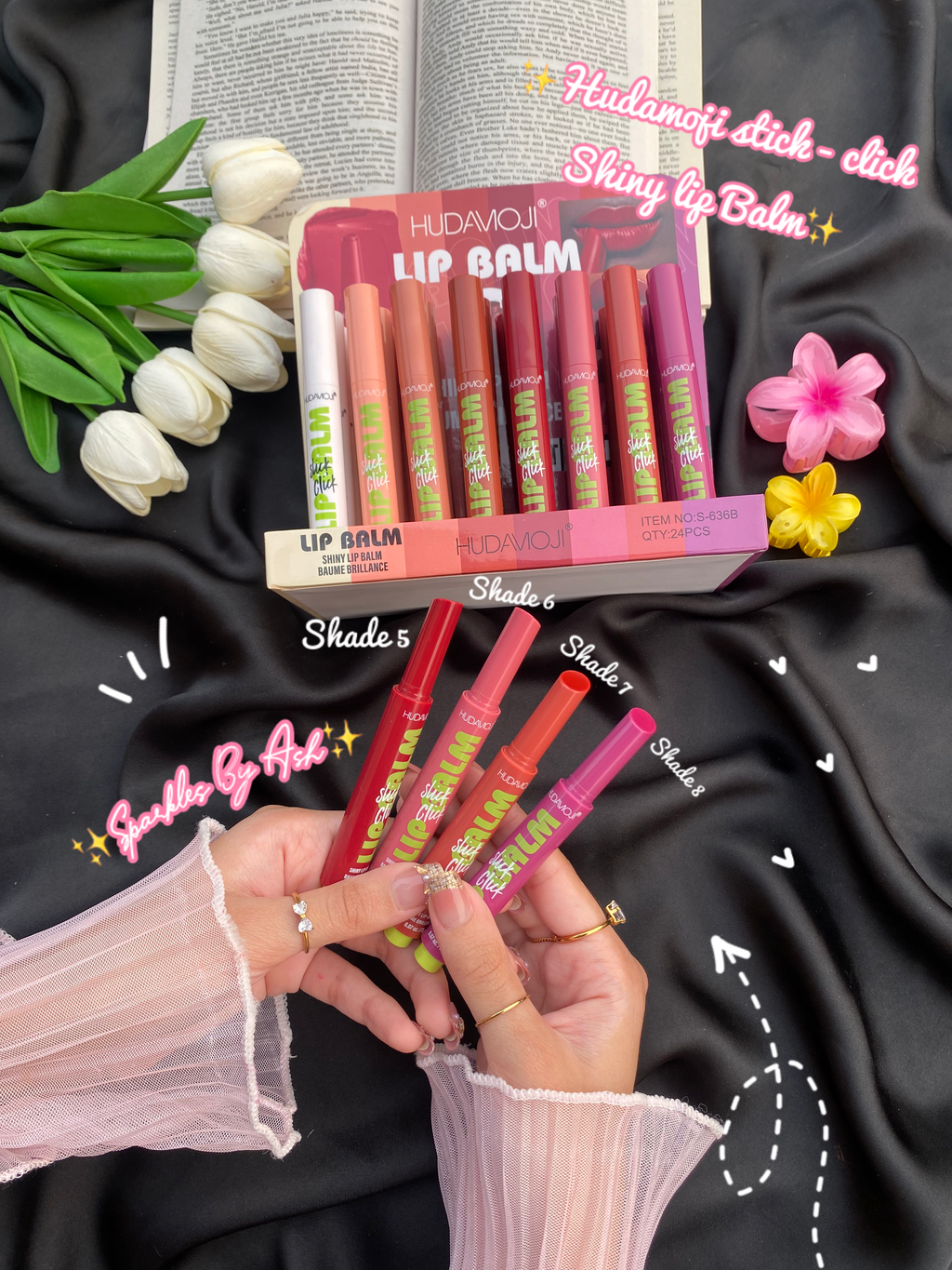 Hudamoji stick click lip balms💕shiny and glossy
