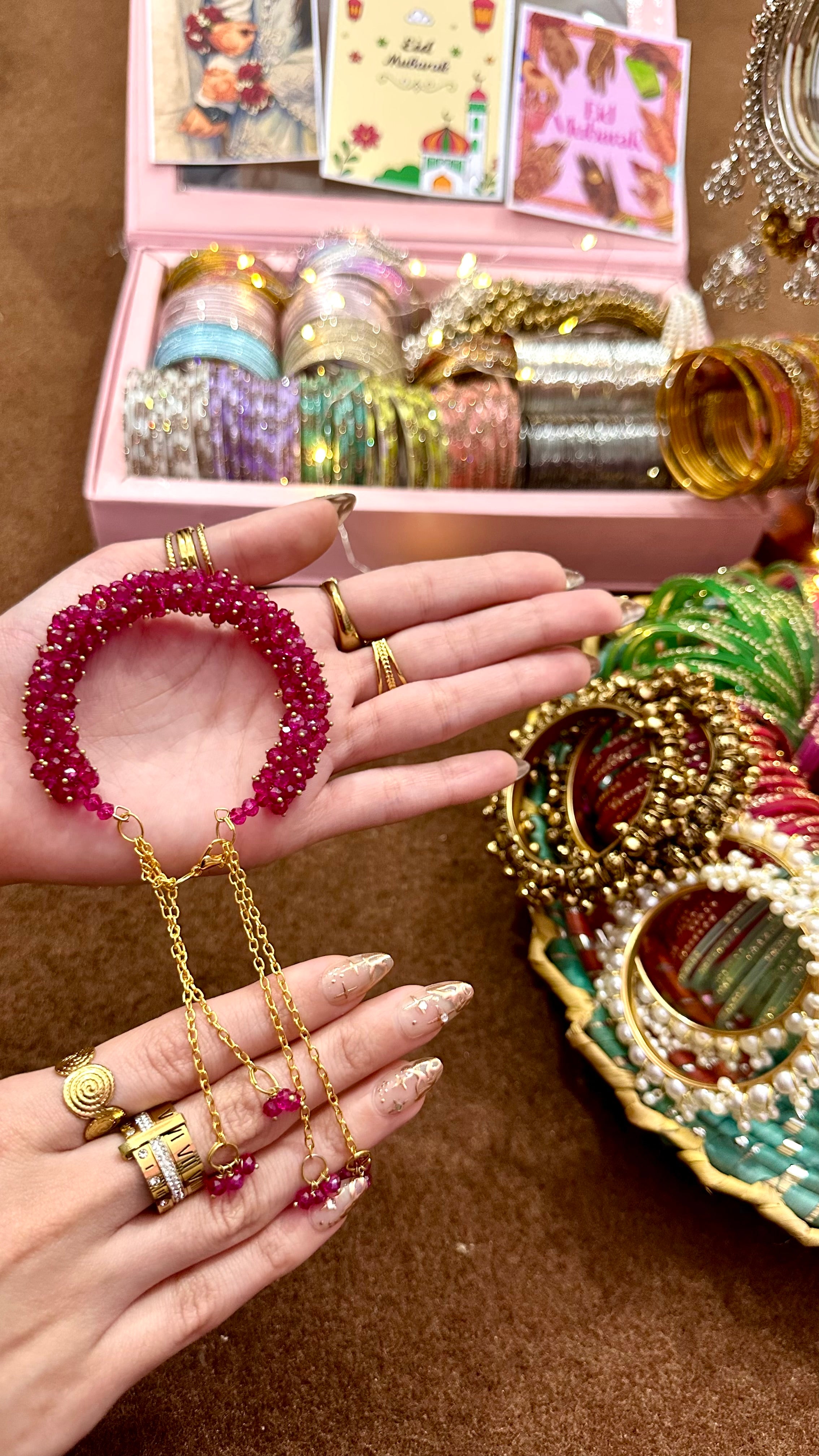 Beaded gajra bracelet with chain 💗🌙✨