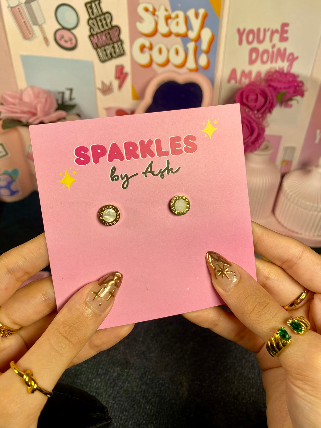 Bvlgari studs ( white ) stainless steel 🎀