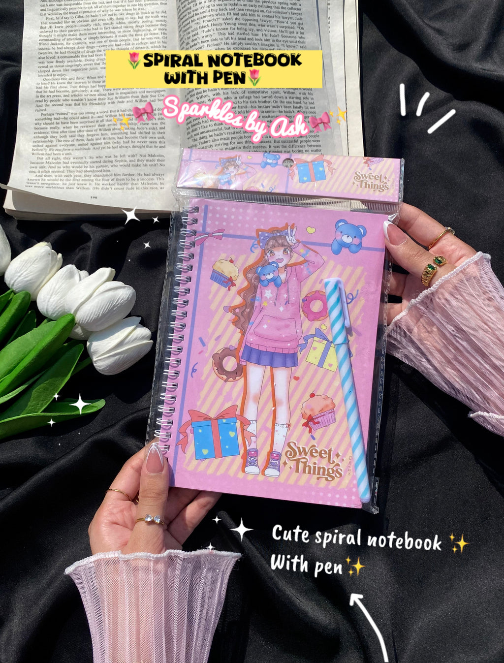 Cute spiral notebook with pen💕