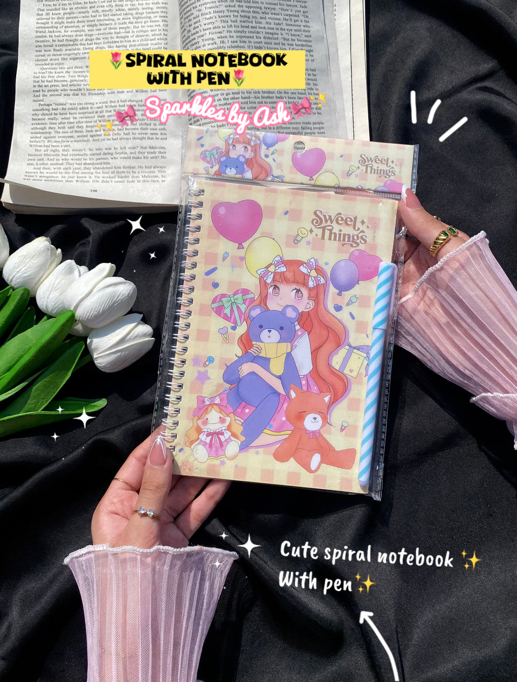 Cute spiral notebook with pen💕
