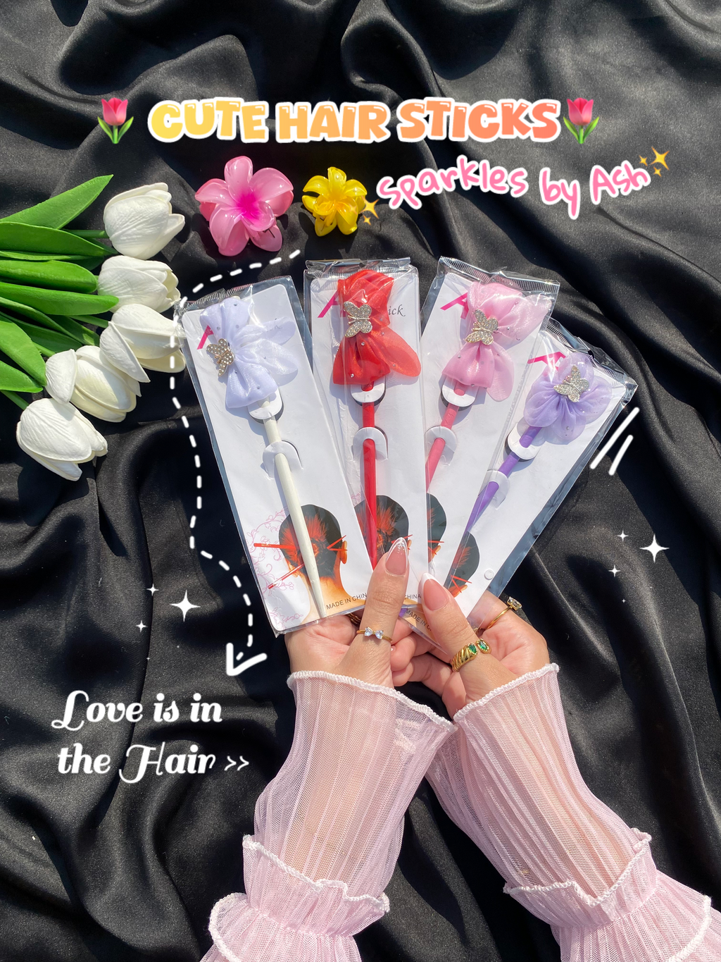 Cute bow design hair sticks 💕