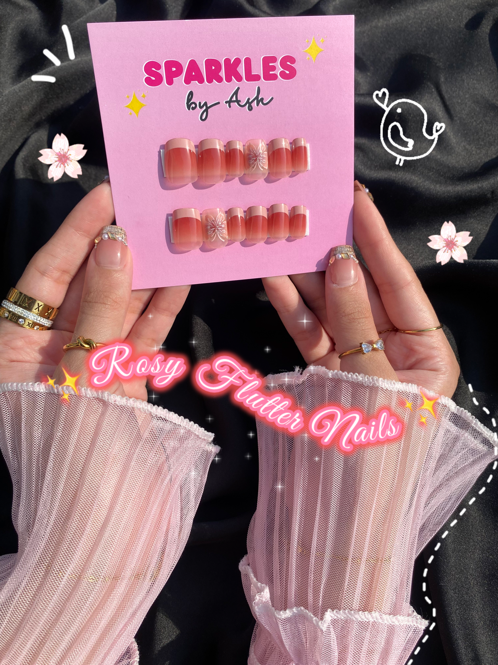 🌷Rosy flutter nails- free application kit
