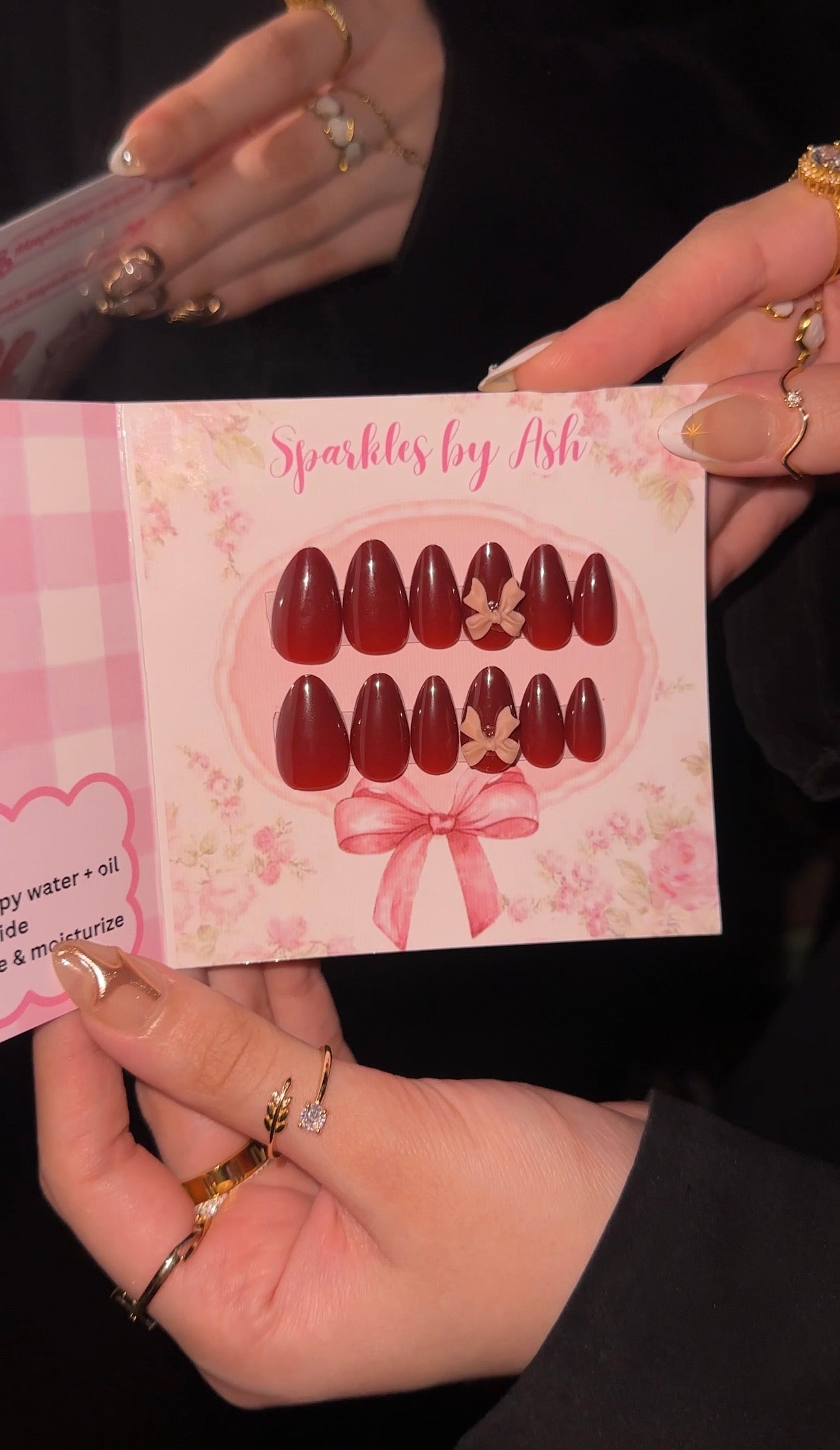 Maroon bow almond nails ♥️ 15 pcs-free application kit