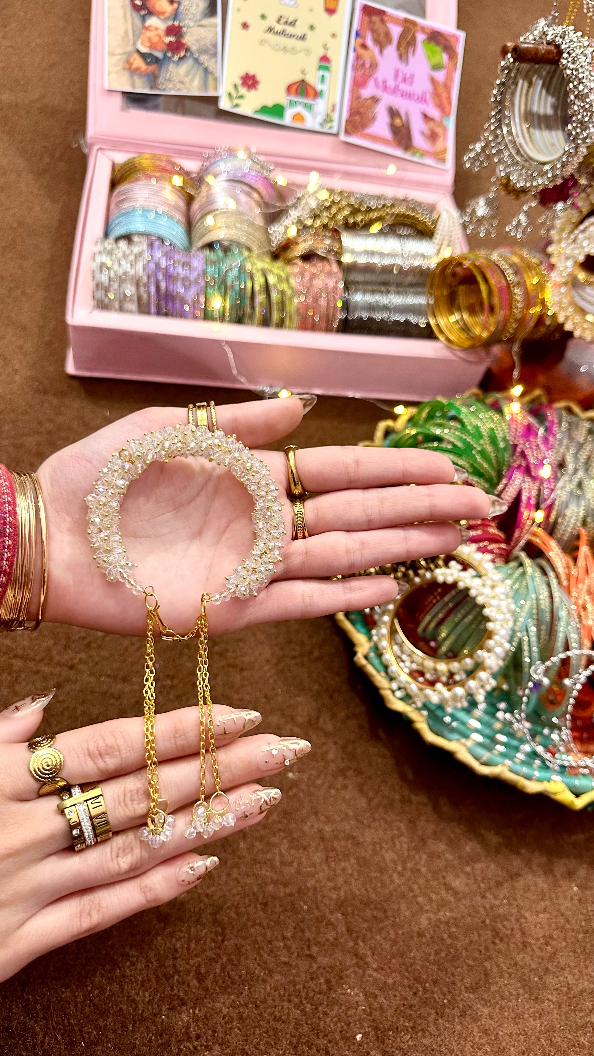 Beaded Hand Gajra Bracelet with Chain🤍🌙✨