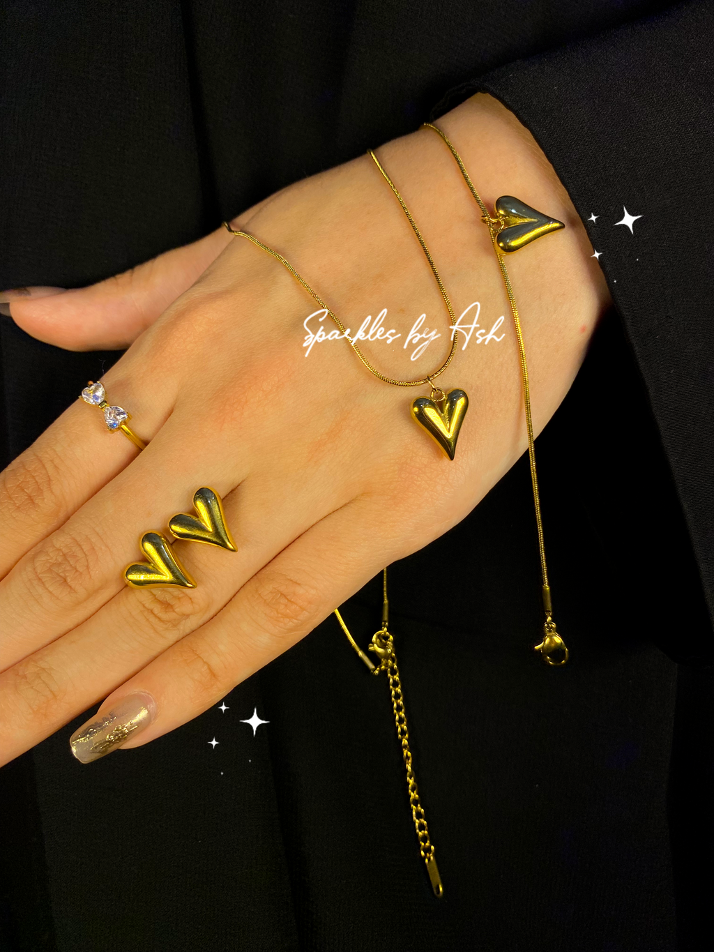 Trendy heart stainless steel Set💕