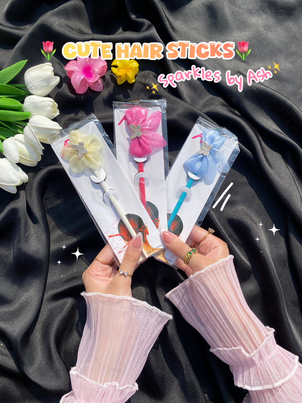 Cute bow design hair sticks 💕