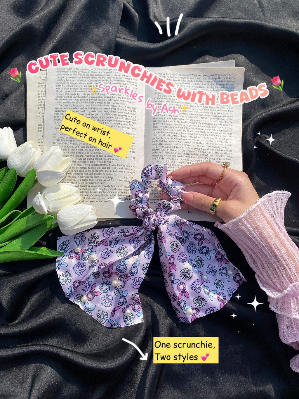 Cute scrunchies with beads 💕