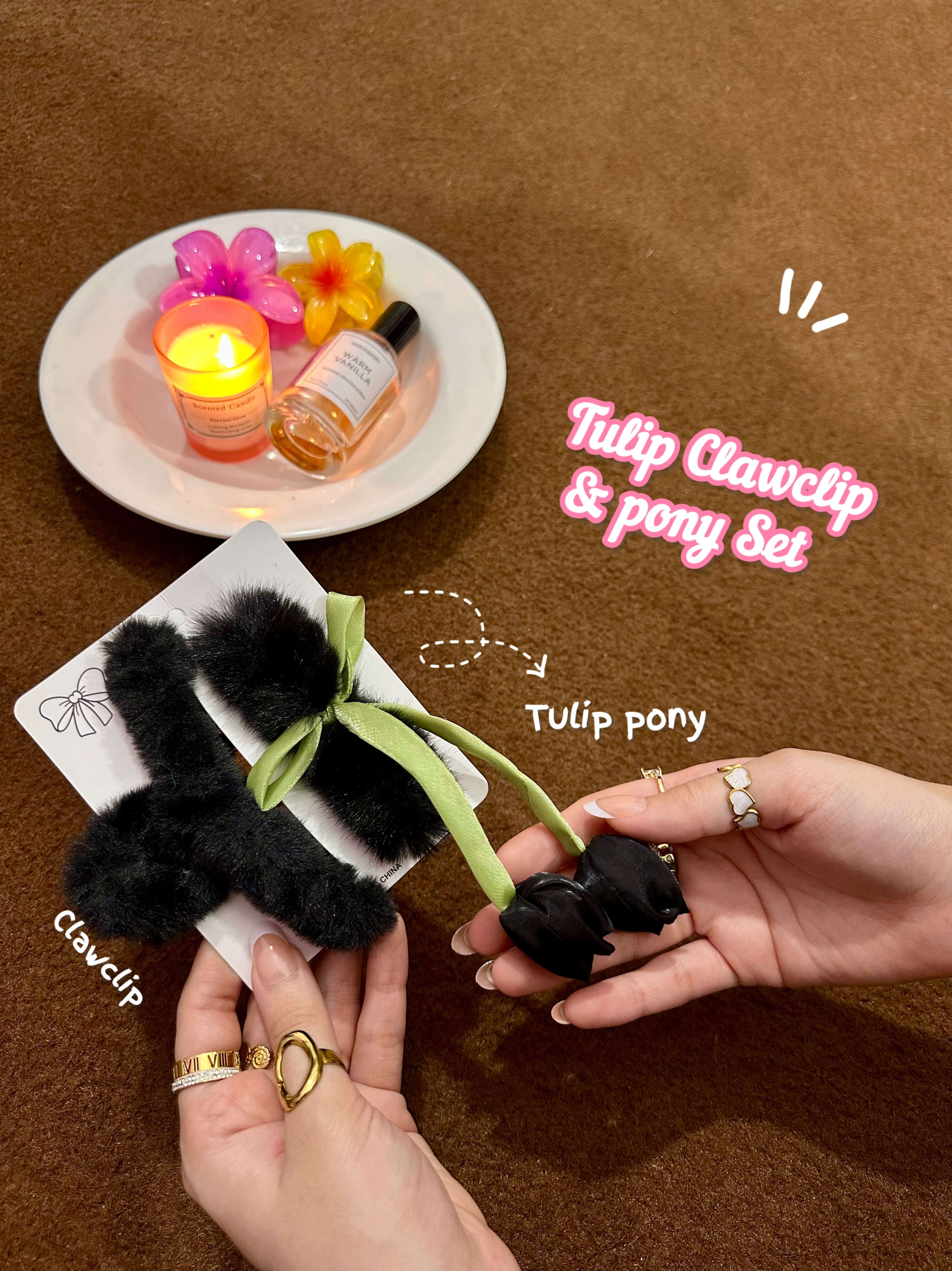 Tulip clawclip and hair tie set 🌷
