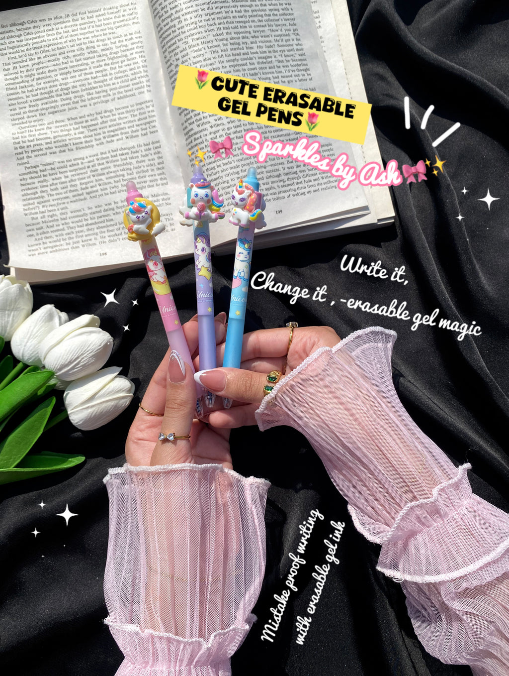 Kuromi and unicorn erasable gel pens ( blue ink ) 💕