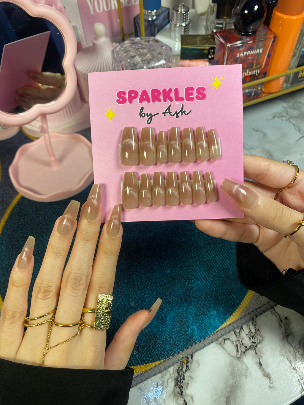 Nude cat eye nails🤎(free application kit )