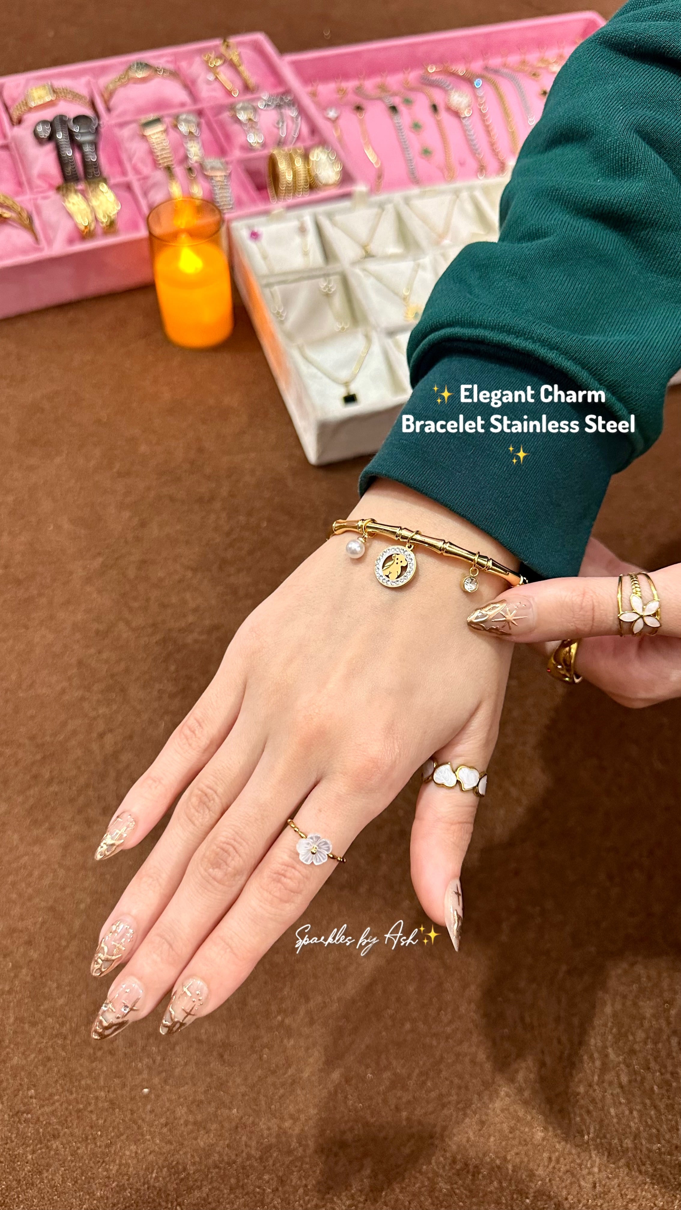 Elegant gold charm bangle 🎀✨