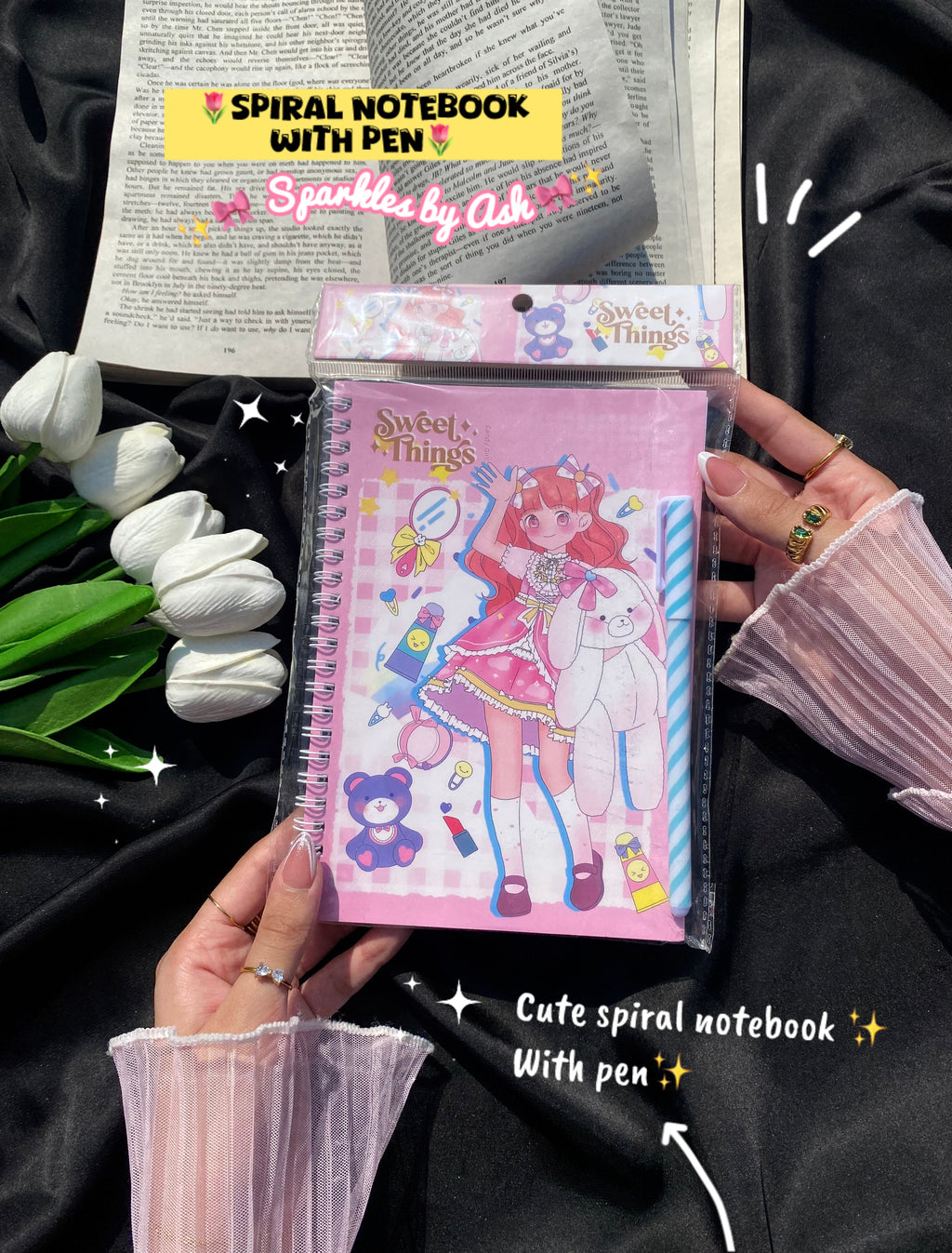 Cute spiral notebook with pen💕