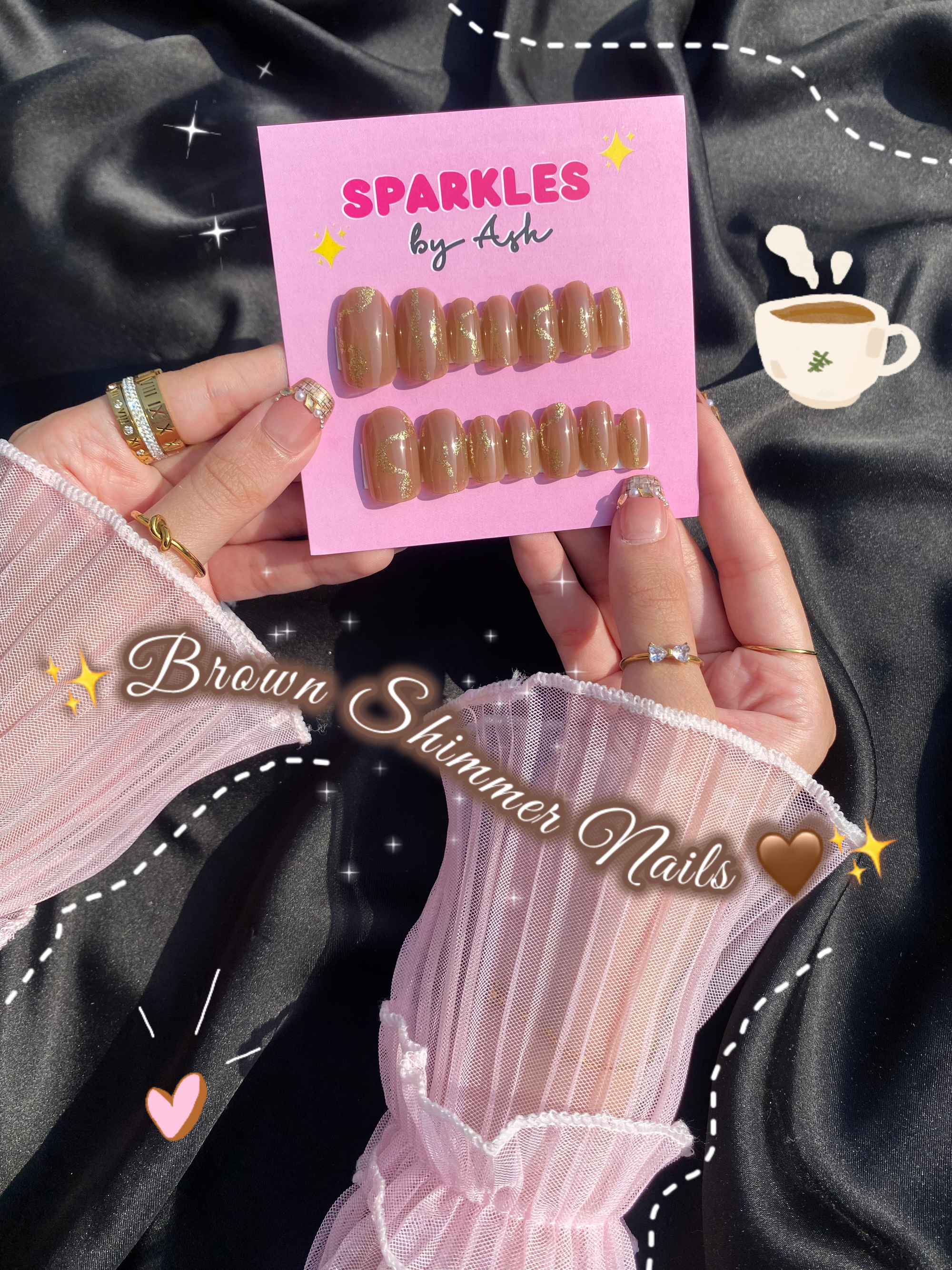 🤎Brown Shimmer nails- free application kit