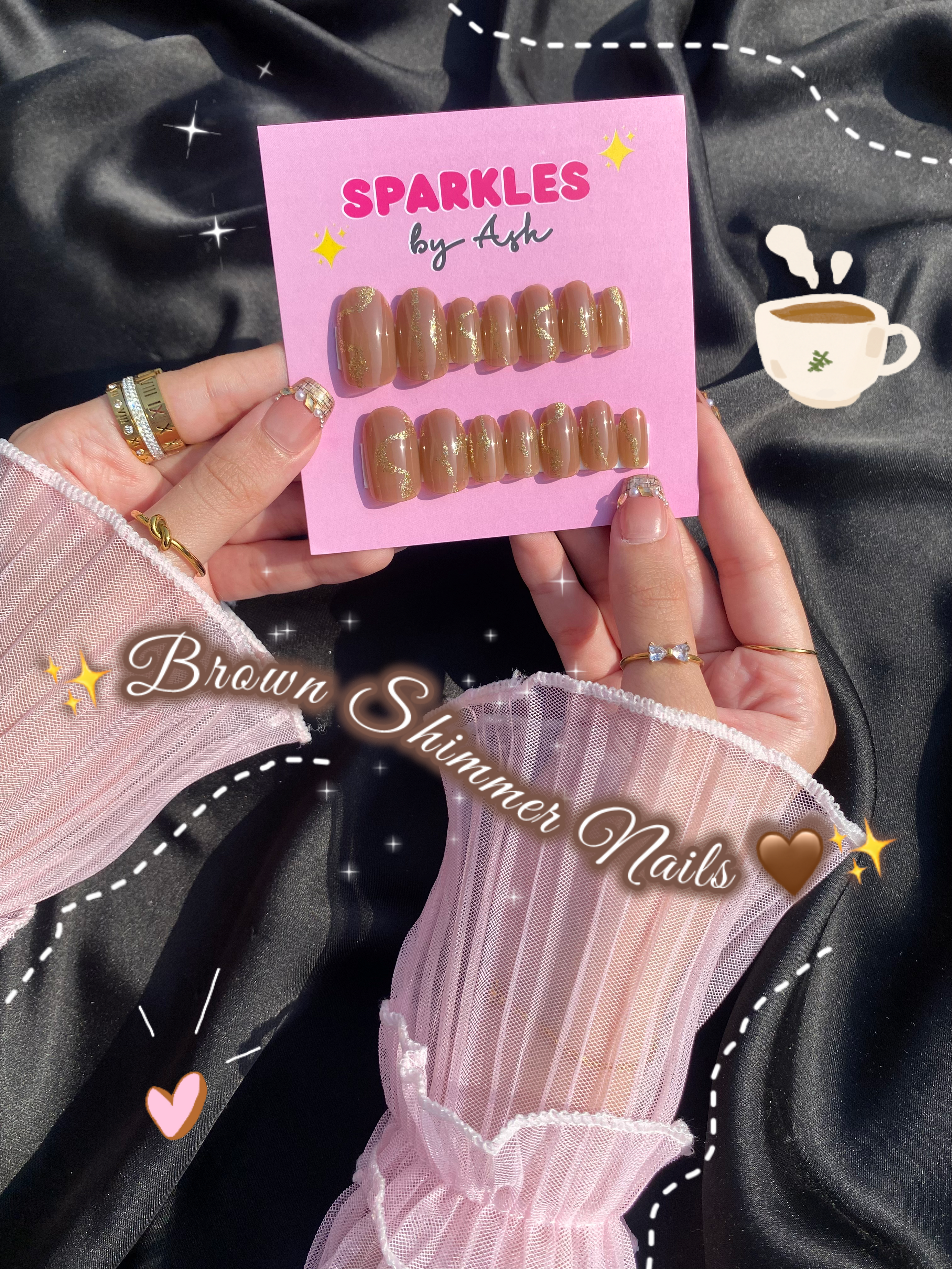 🤎Brown Shimmer nails- free application kit