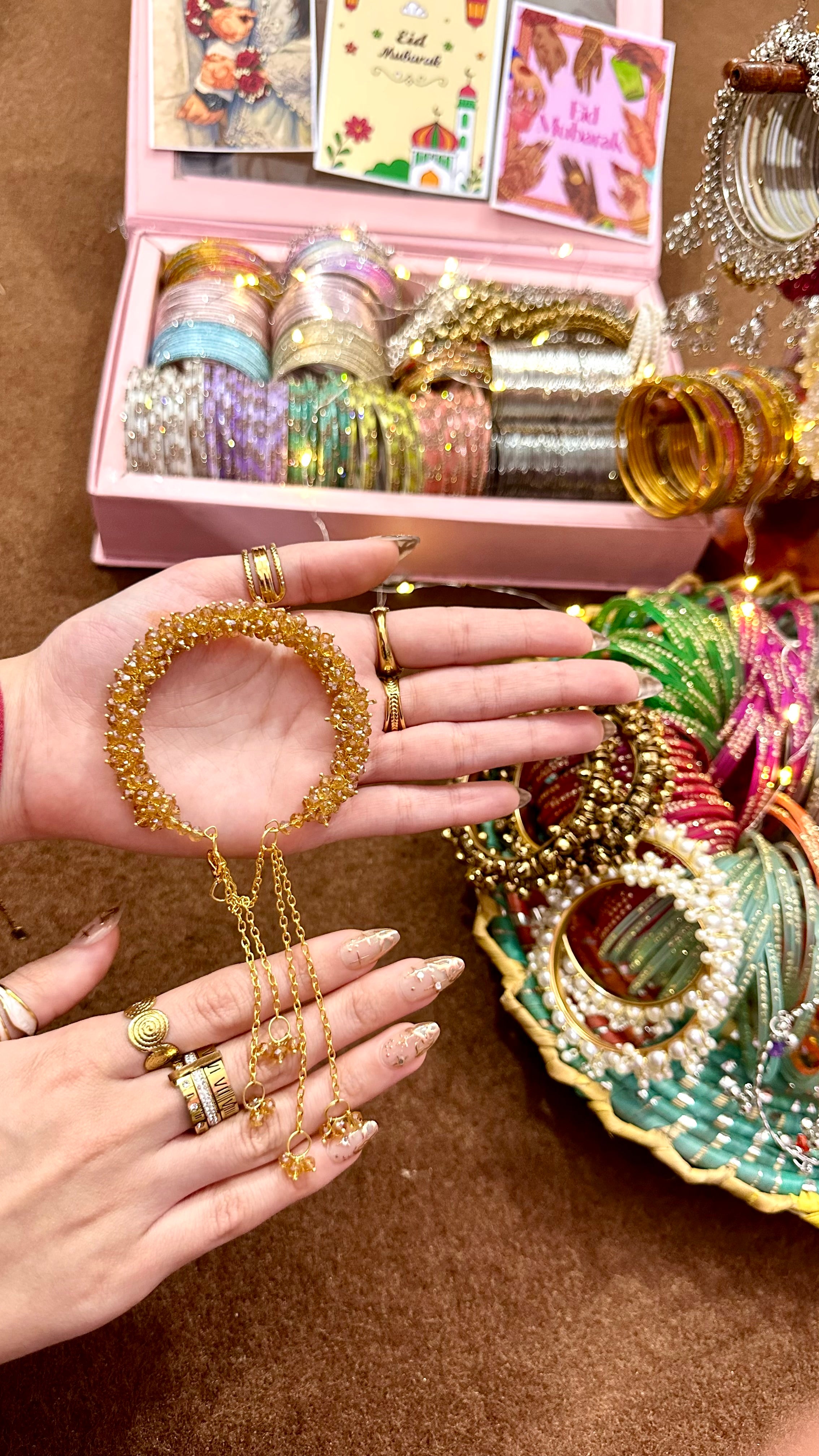 Beaded gajra bracelet with chain🤎🌙✨