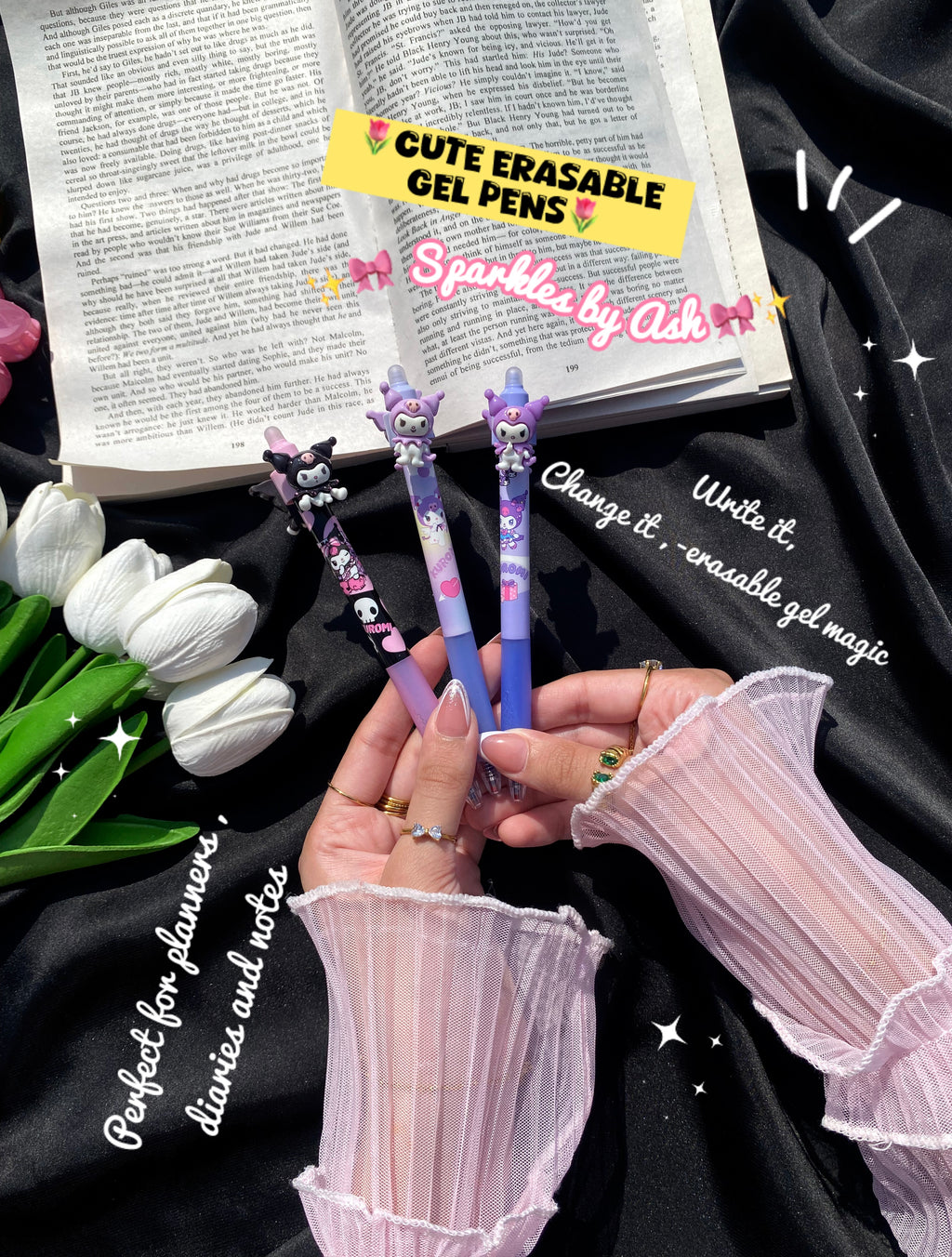 Kuromi and unicorn erasable gel pens ( blue ink ) 💕